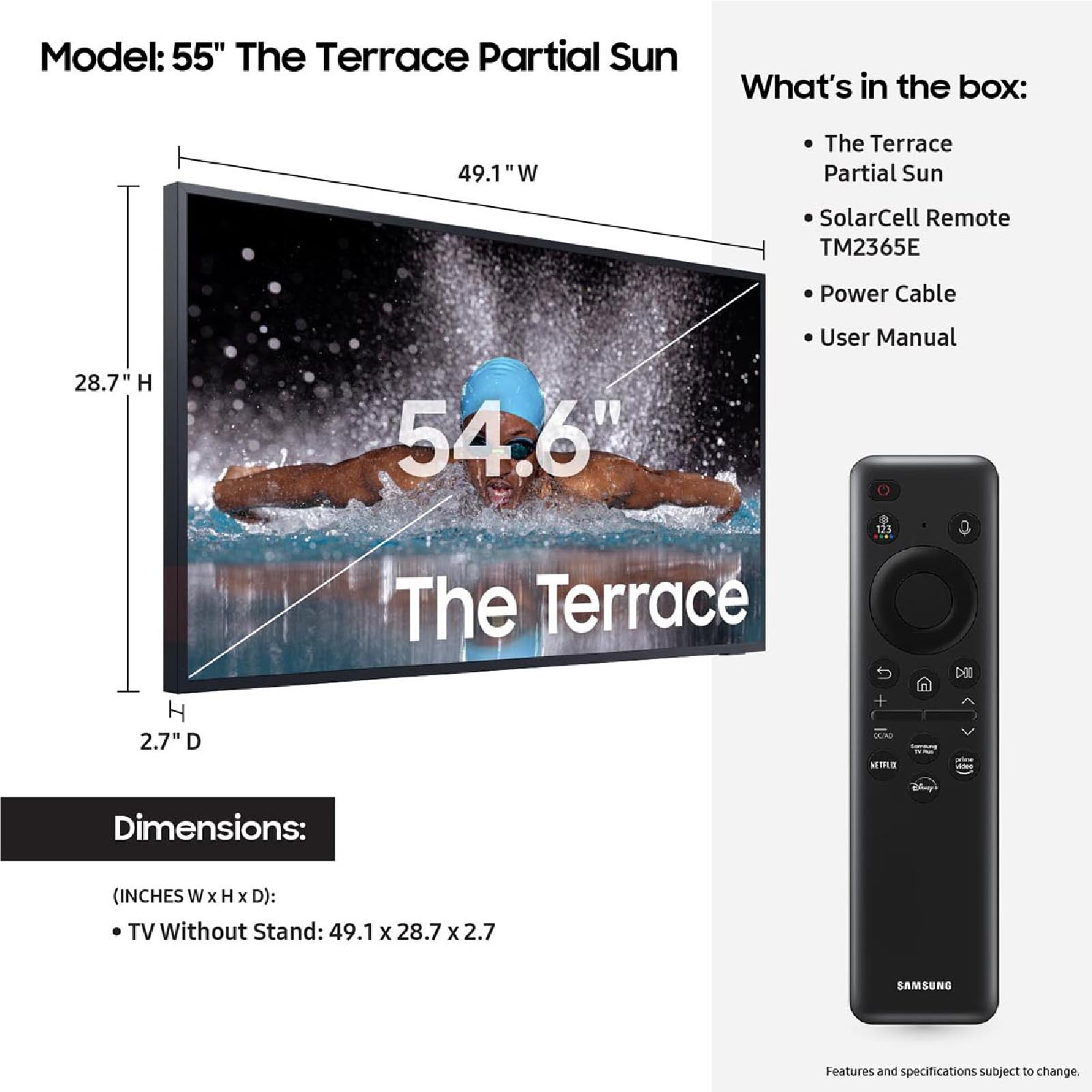 Samsung 55-Inch Class Neo Qled 4K The Terrace Partial Sun, Quantum Hdr+, Dolby Atmos, Wide Viewing Angle, Weather Resistant, Ant