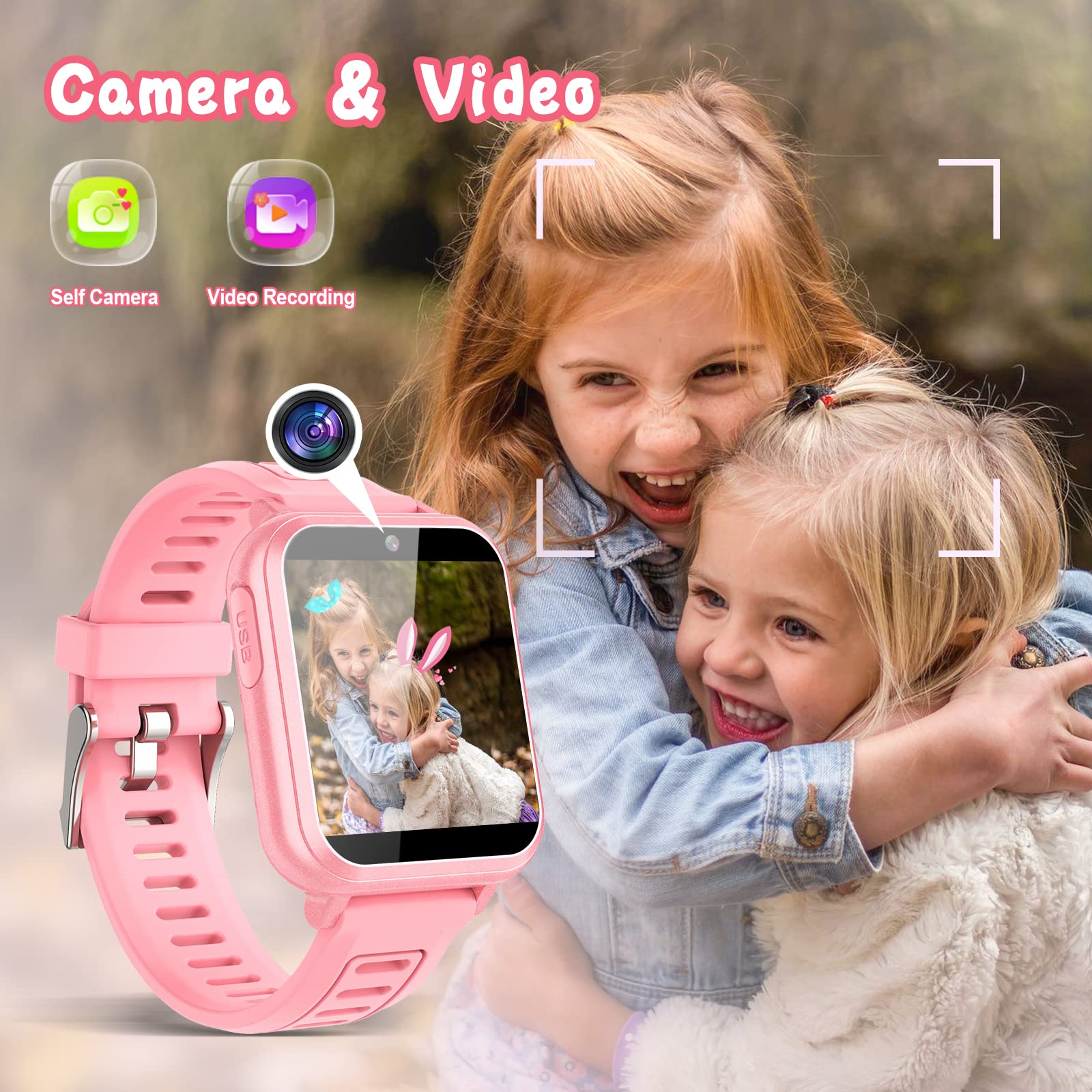 Sedzofan Smart Watch For Kids, Gift For Girls Age 6-12, 24 Puzzle Games Hd Touchscreen Kids Watches With Mp3 Music Video Pedomet