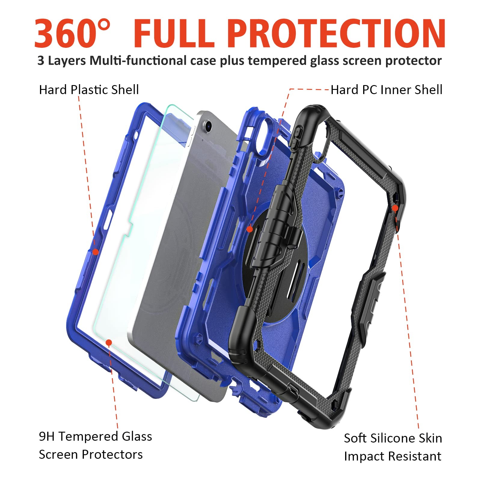 Ipad 10Th Generation Case, Ipad 10 Case 10.9 2022, [Kid Proof] Ambison Full Body Protective Case With 9H Tempered Glass Screen
