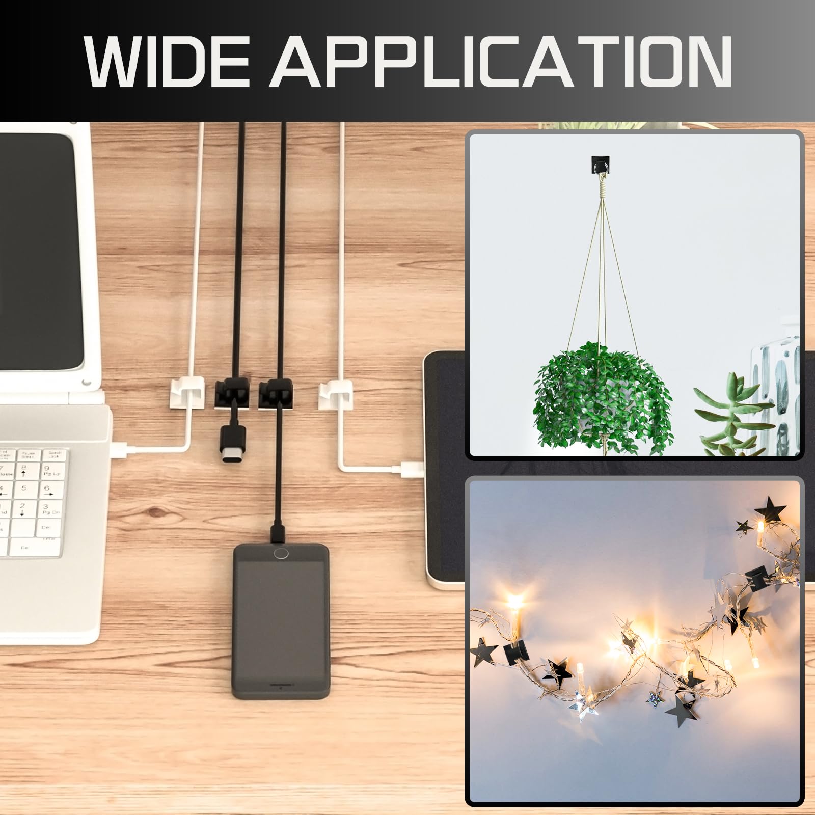 Kgrote 100Pcs Cable Clips, Adhesive Wire Clips Strong Cord Clips Wire Holders, Cable Management Clips For Desk, Wall, Car, Tv, E