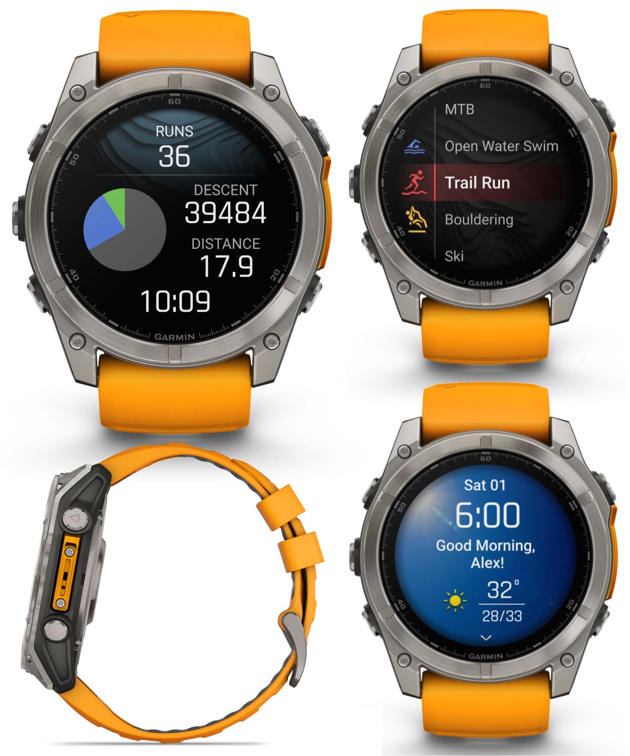 Wearable4U Garmin Fenix 8 51 Mm, Amoled Multisport Gps Smartwatch, Sapphire, Titanium With Spark Orange/Graphite Silicone Band,