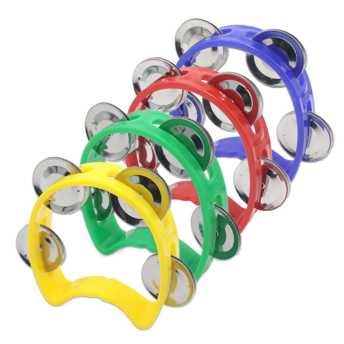 Cheerock 4-Pack Plastic Percussion Handheld Tambourines with 4 Jingle Bells, Mini Hand Bell Percussion, Musical Rhythm Instrumen
