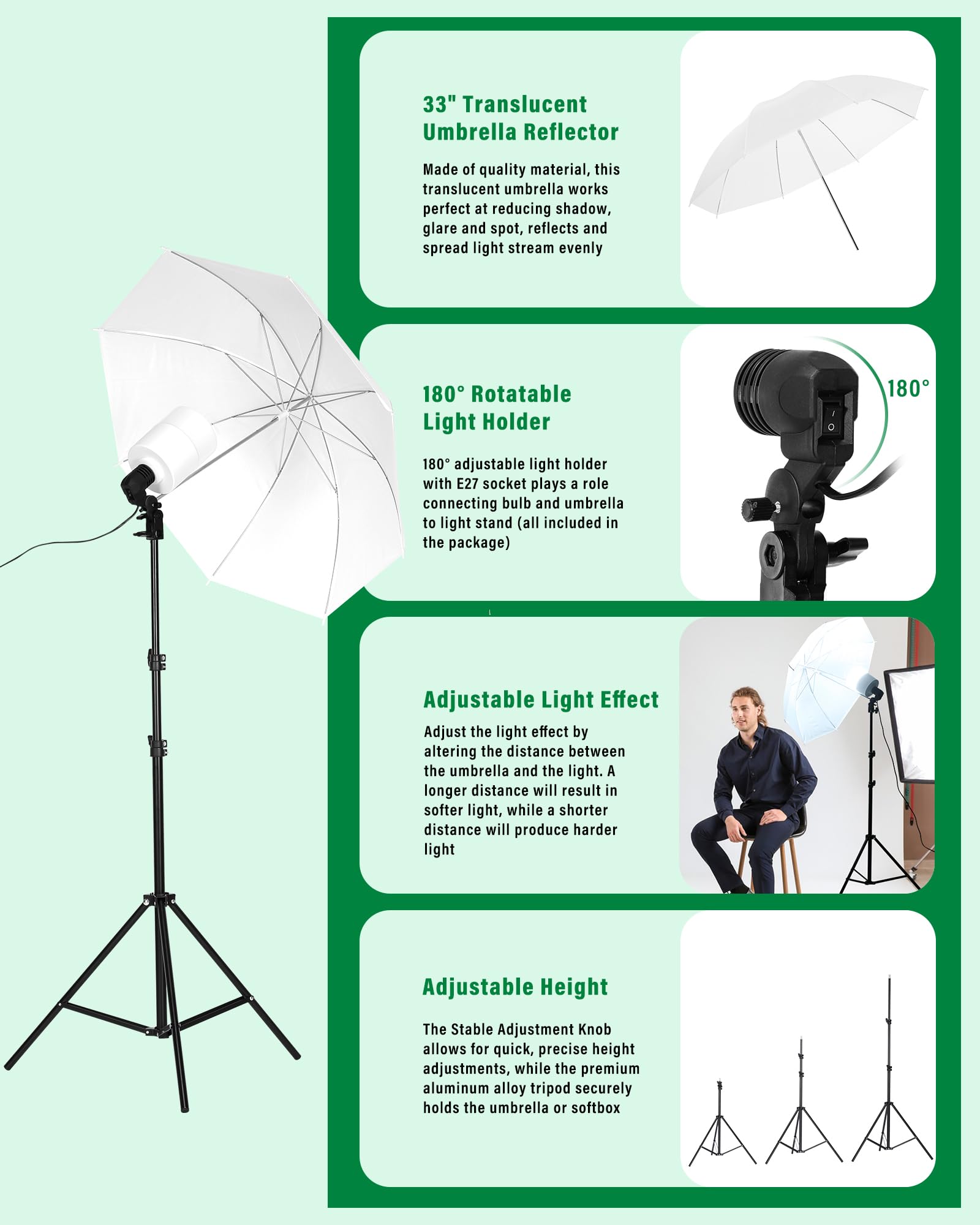 Andoer Professional Softbox Photography Studio Lighting Kit With 3 Color Backdrops, 6.5*10Ft Backdrop Stands, Photography Umbrel