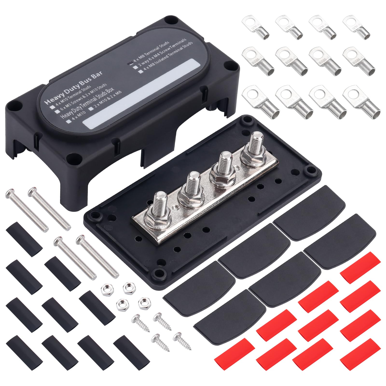 300A Heavy Duty Module Bus Bar 12V 24V 48V Dc Power Distribution Block With 4 X 5/16'' (M8) Studs, Gift 12Pcs Cable Lugs And 20P