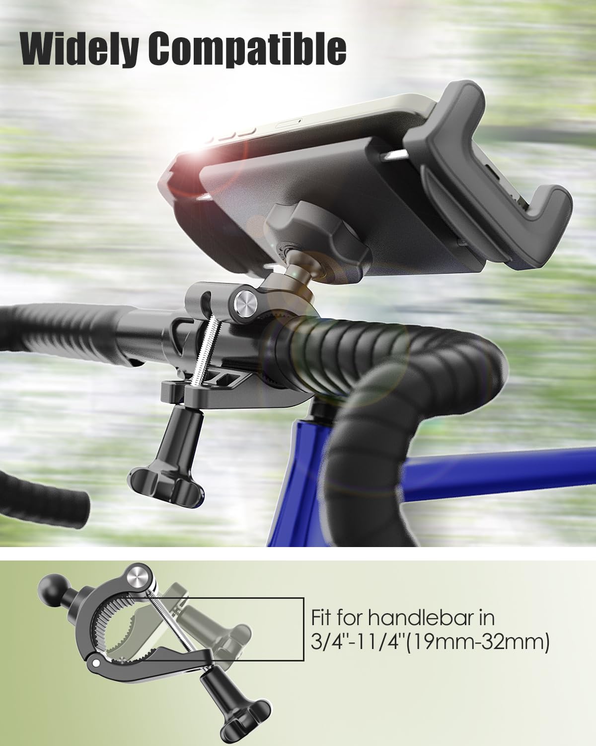 Wukanleng Motorcycle Phone Tablet Mount For 3/4''-11/4'' Handlebar, Dual Protection Bike Tablet Holder Fits 4-11'' Devices, Bicy