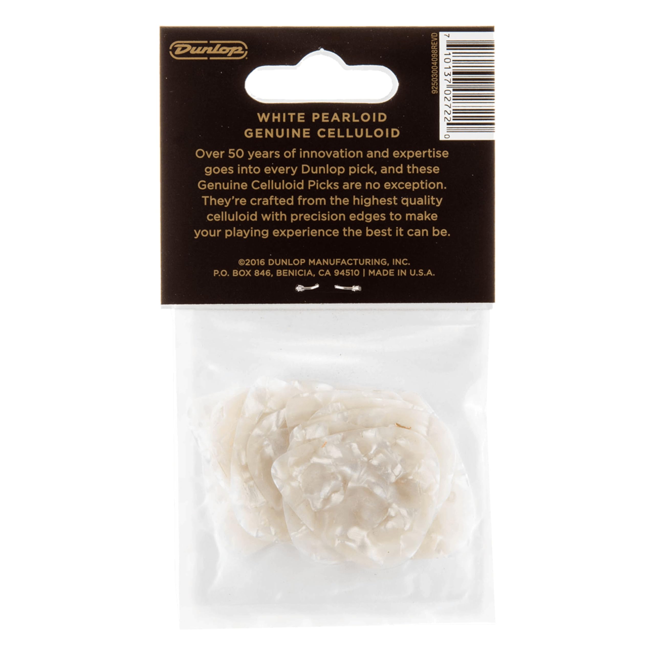 Dunlop 483P04Th Genuine Celluloid, White Pearloid, Thin, 12/Players Pack