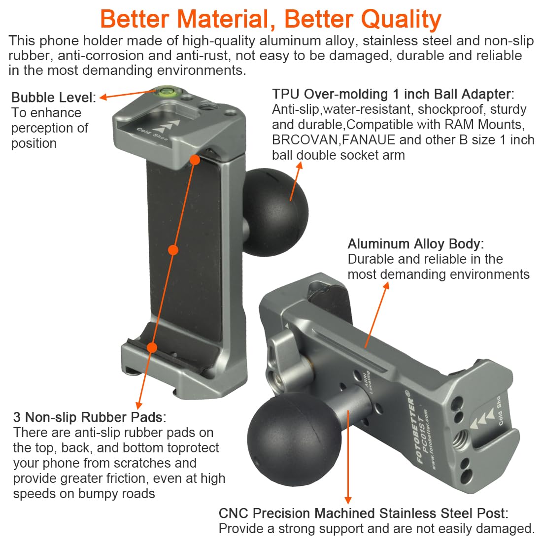 Dekeenstar Aluminum Cell Phone Holder With 1 Inch Ball Mount Adapter Compatible With Ram Mounts B Size 1'' Socket Arm Bike Motor