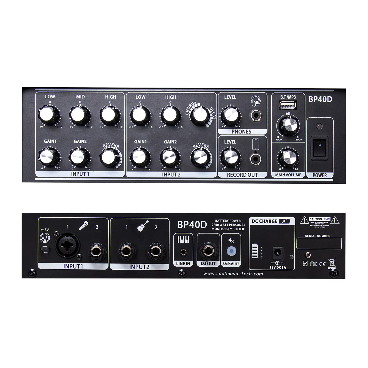 Coolmusic Bp40D Powered Acoustic Guitar Amplifier  Portable Bluetooth Speaker 80W W/Battery With Reverb Chorus Delay Effect, 6 I