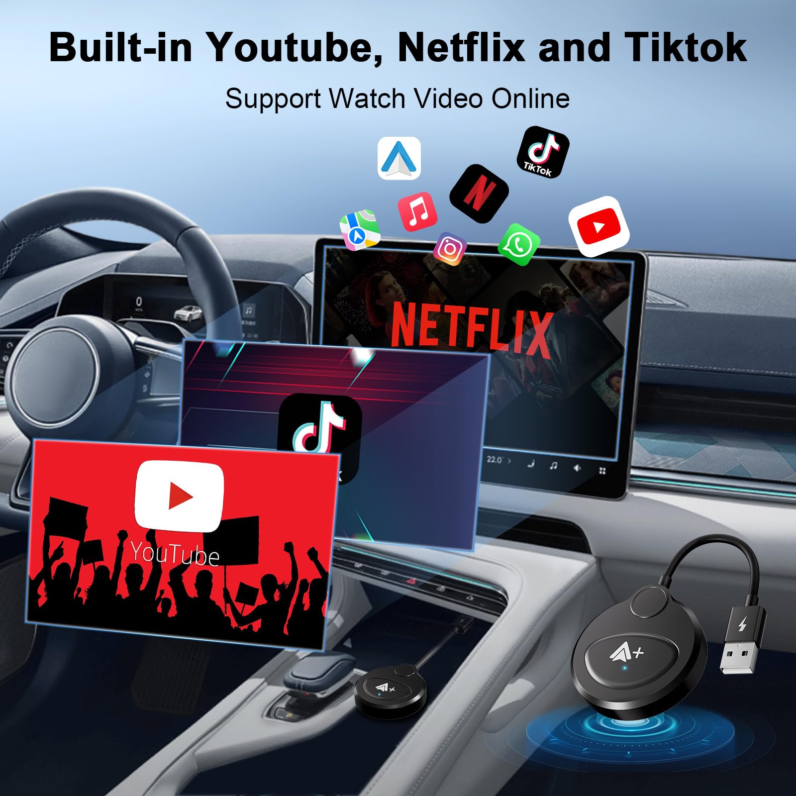 Android Auto Wireless Adapter Support Netflix Youtube Tiktok, Latest Wireless Android Auto Car Adapter For Factory Wired Android
