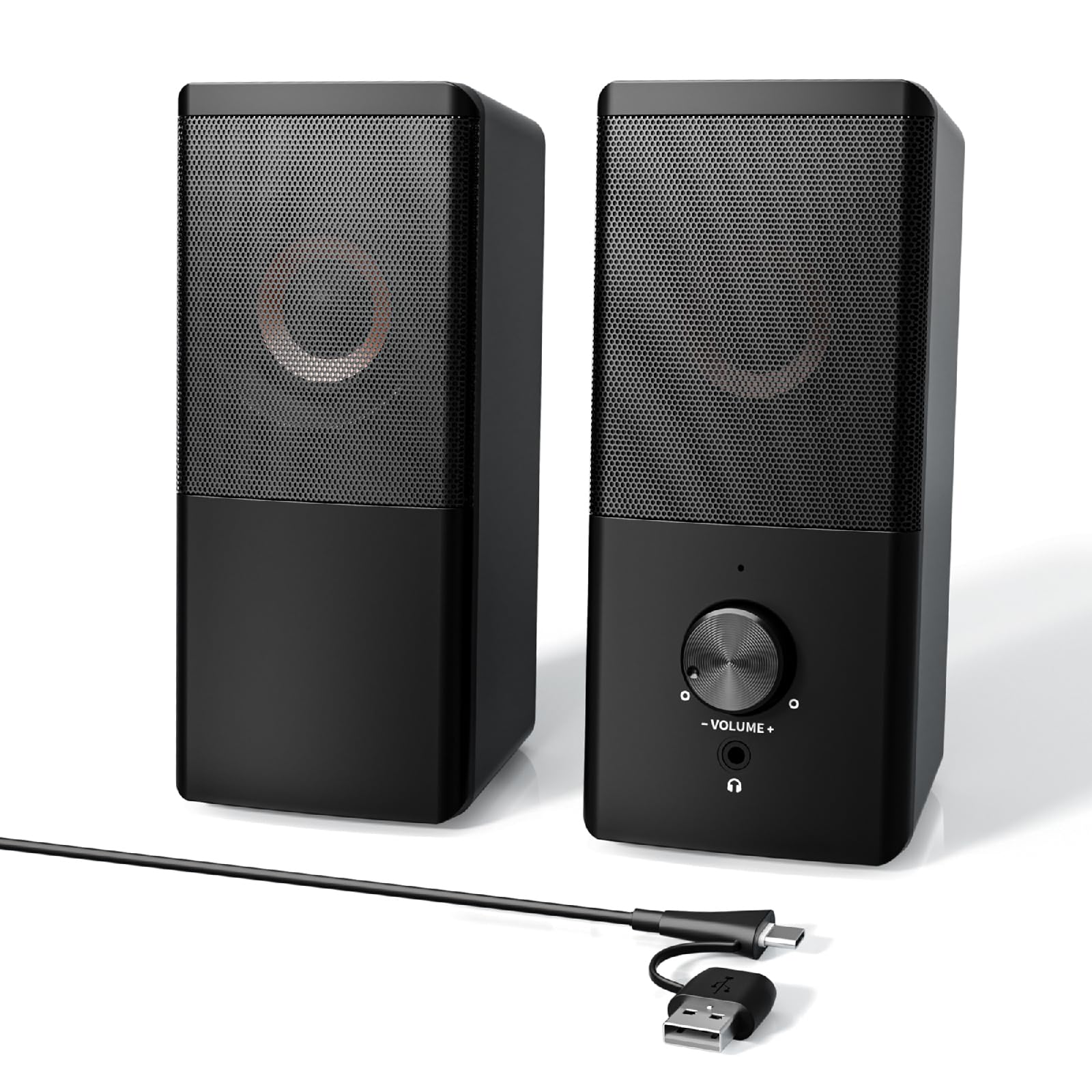 HEGMUXCO Wired Computer Speakers for Desktop PC, USBA/USBC Powered 2.0 Stereo Desktop Speakers with Volume Control, 3.5mm Head