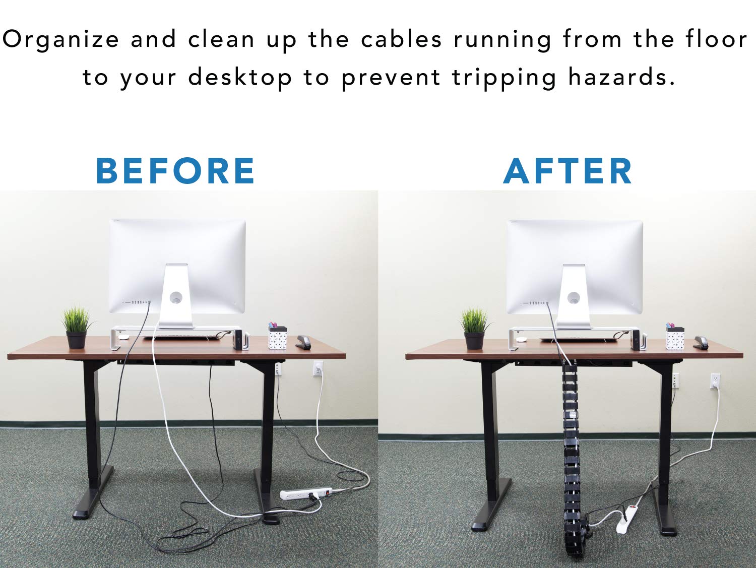 Mount It! Cable Management Spine, Desk Cord Organizer Vertebrae, Keeps Power and AV Cords Safe and Organized, 50 Inch Long Modular Wire Management Tray, Black
