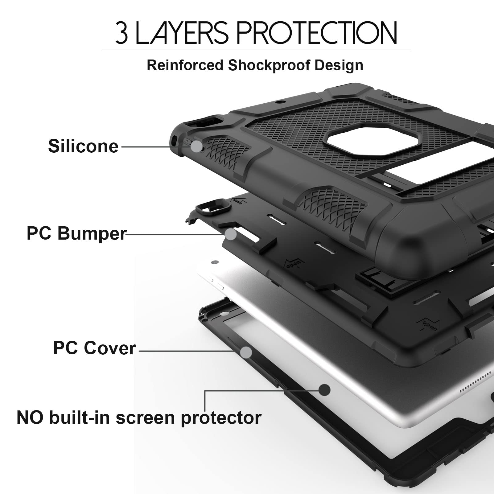 Rantice Ipad 6Th Generation Cases , 5Th Case , Air 2 9.7 Shockproof Rugged Drop Protection Cover Built With Kickstand For 9.7''