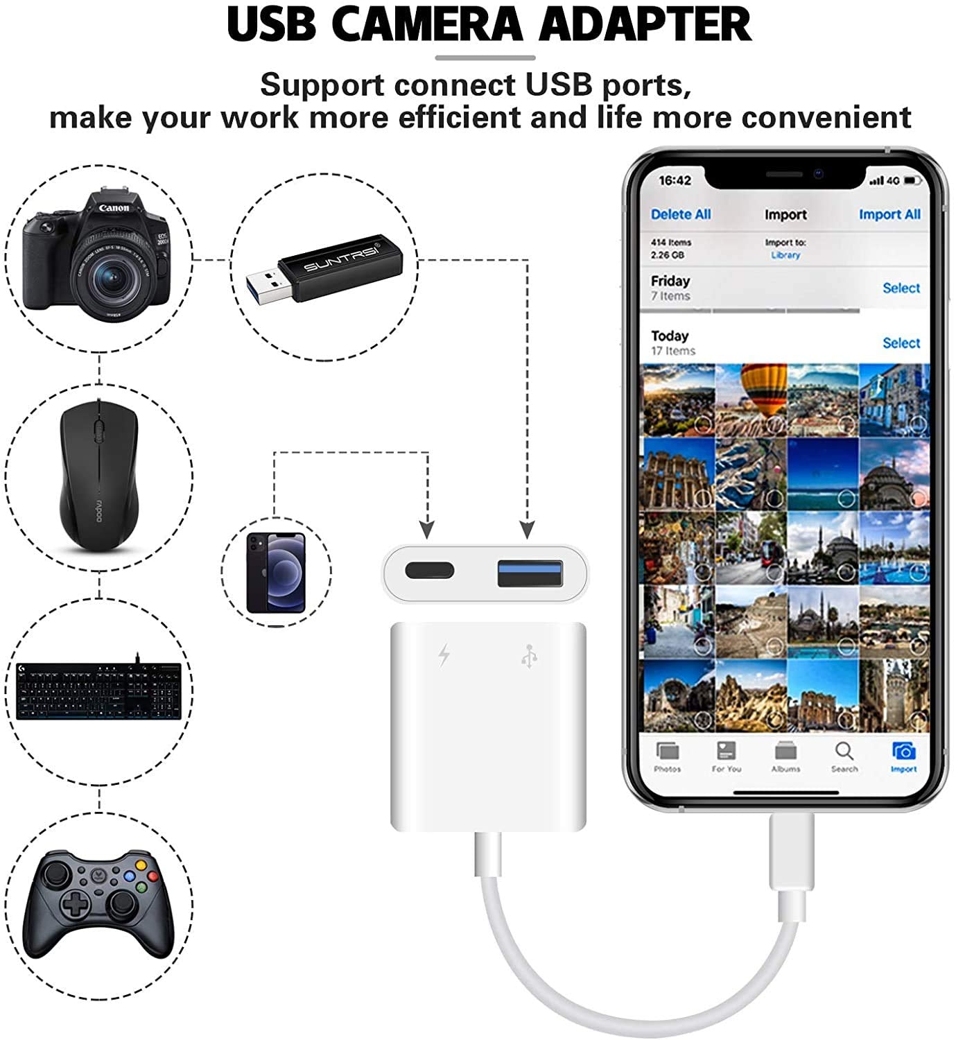 Desoficon Lightning To Usb 3.0 Otg Adapter For Iphone, Ipad, Usb Camera Adapter With Fast Charging Port