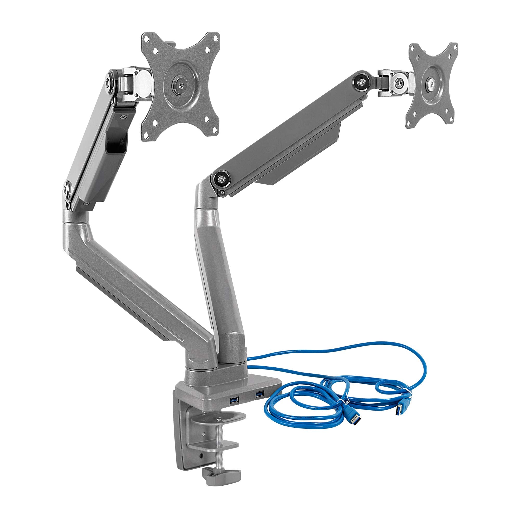 Mount It! Dual Monitor Arm Mount Desk Stand | 2 x 3.0 USB Ports | Articulating Mechanical Spring Height Adjustable | Fits Two 24 27 29 30 32 Inch VESA 75 100 Compatible Screens | C Clamp and Grommet
