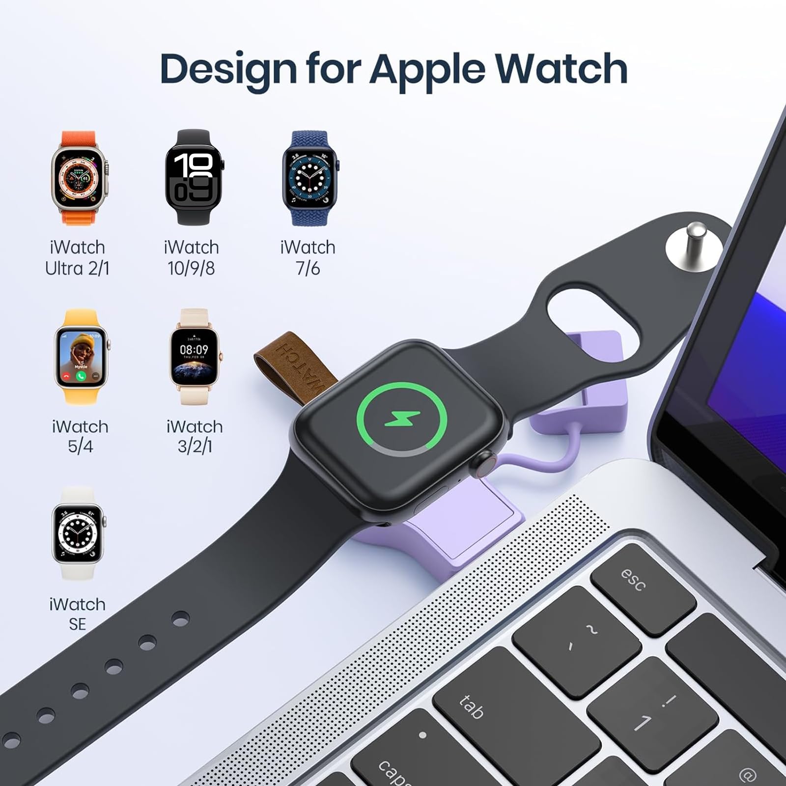 Newdery Charger For Apple Watch Portable Iwatch Usb Wireless Charger, Travel Cordless Charger With Light Weight Magnetic Quick C