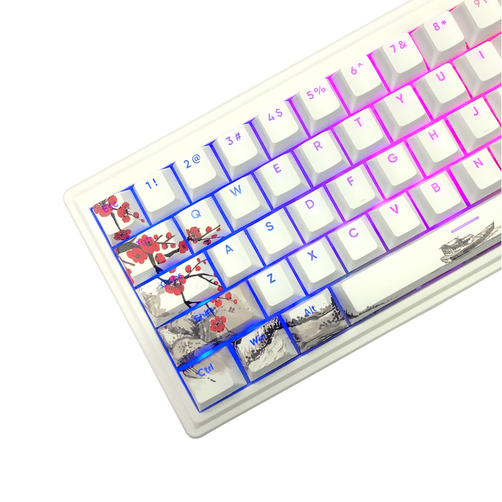 Jsjt Pbt Keycaps  Double Shot Shine Through Keycaps 129 Keys Plum Blossom Custom Keycap Set,Dye Sublimation Cherry Profile Keybo