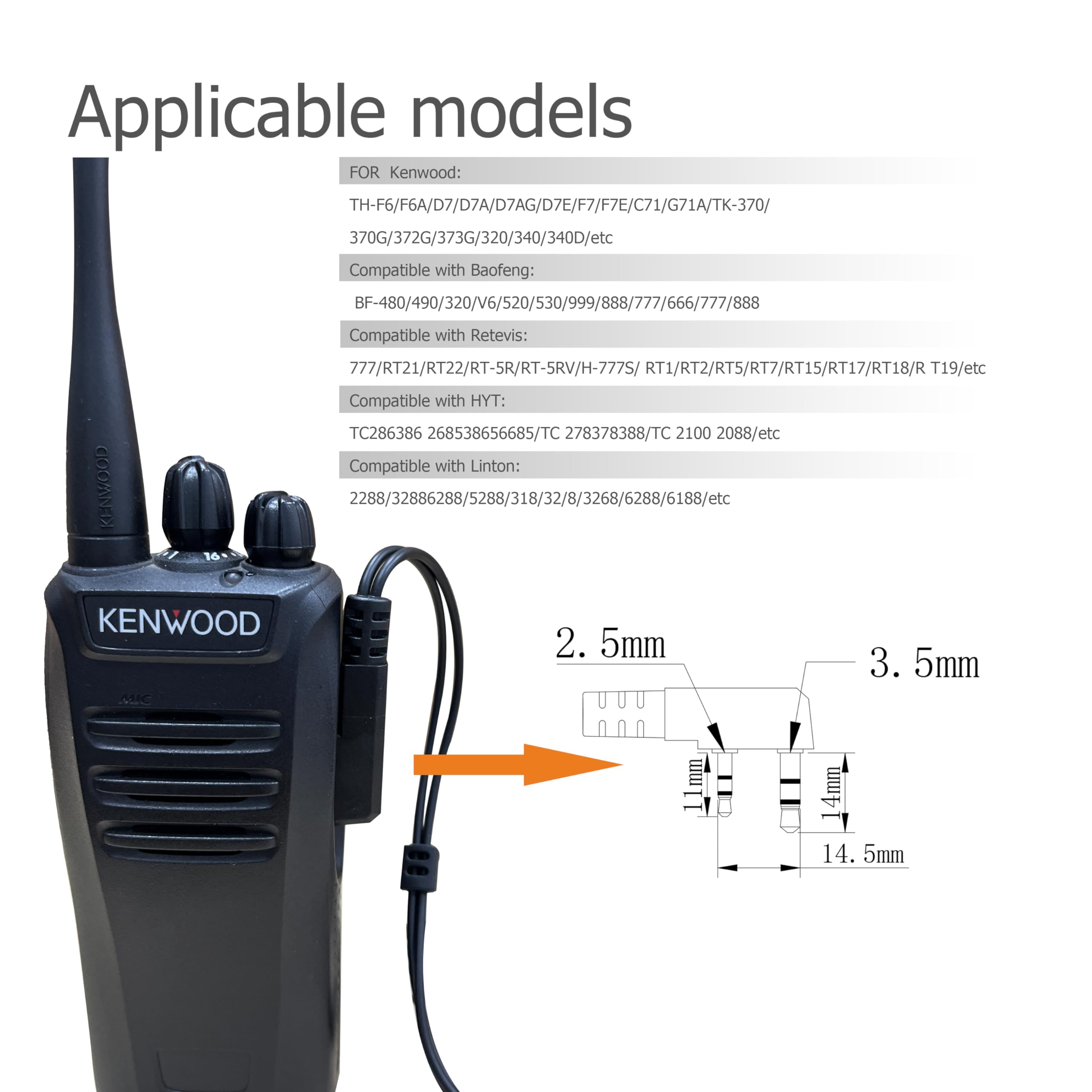 Shon Walkie Talkie Earpiece With Mic, 2Pin Ear Hook Sponge Ear Cushions Two Way Radios Compatible With Kenwood Baofeng And Retev