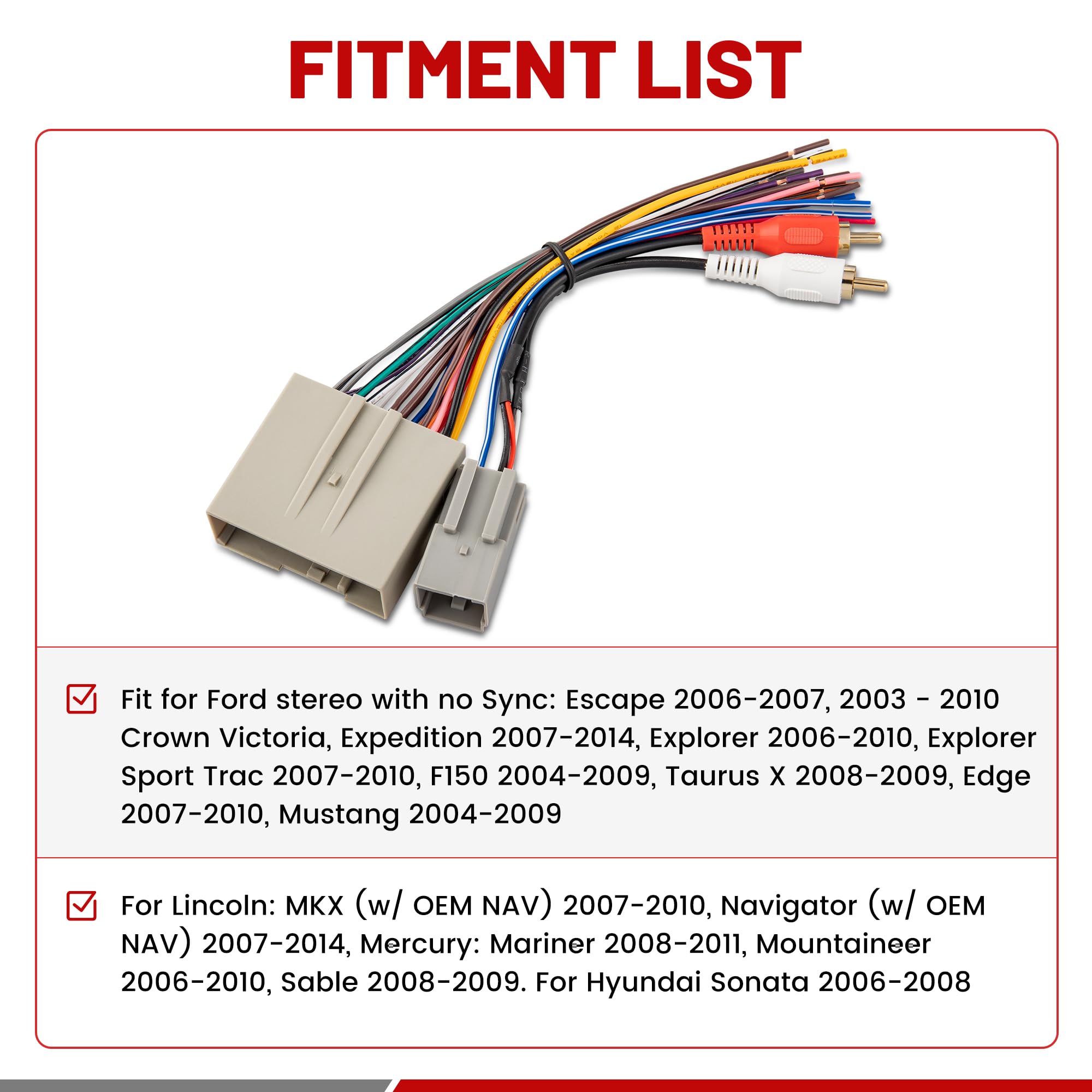 Red Wolf Replacement With Ford F150/F250 Lincoln Mercury 2003 2013 Stereo Radio Wire Harness Head Unit Video Rca Adapter Amp Power Input Connector