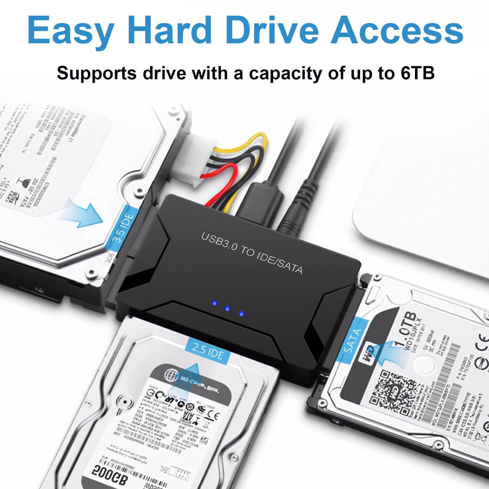 Eyoold Usb 3.0 To Sata Ide Adapter, Hard Drive Reader External Ultra Recovery Converter Compatible With 2.5'' 3.5'' Hdd, Ssd,5.2