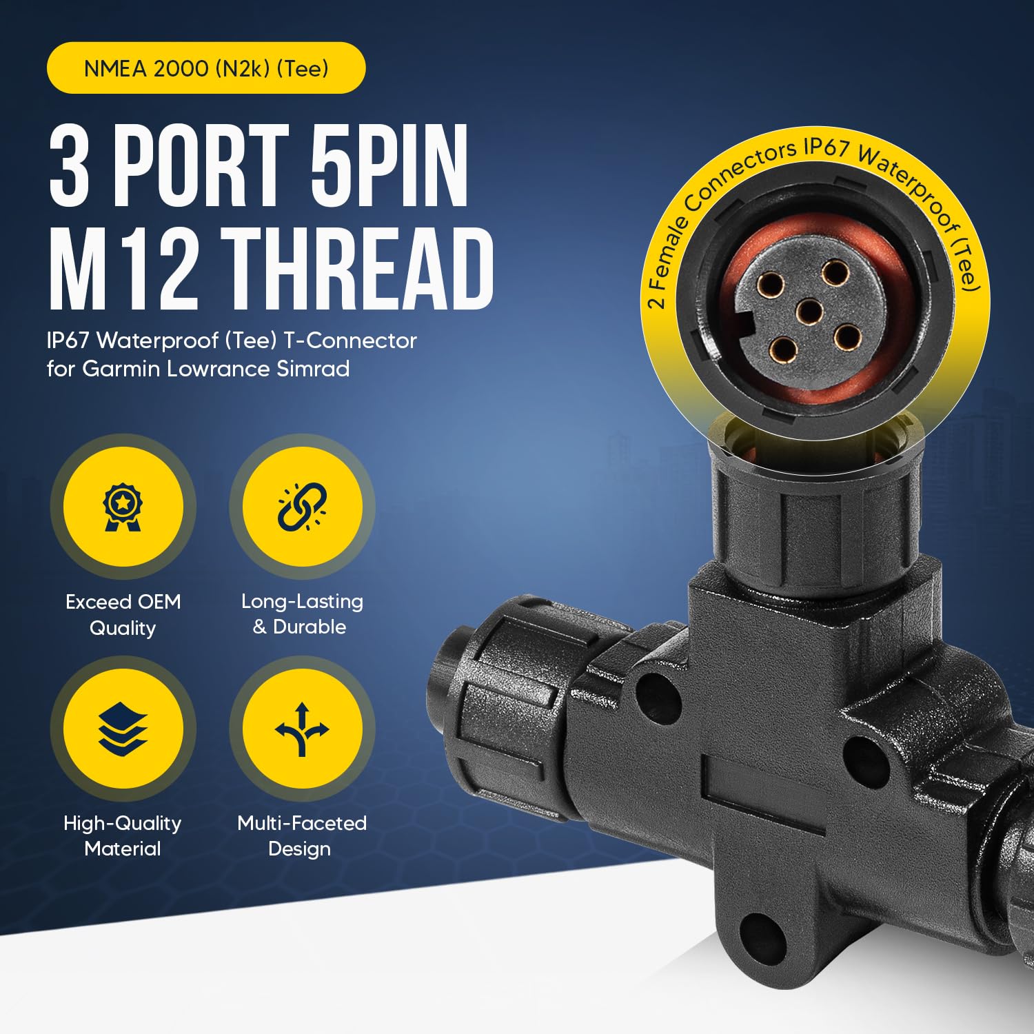 2 Pack Nmea 2000 (N2K) (Tee) 3 Port 5Pin M12 Thread Ip67 Waterproof (Tee) T Connector For Garmin Lowrance Simrad B&G Navico Netw