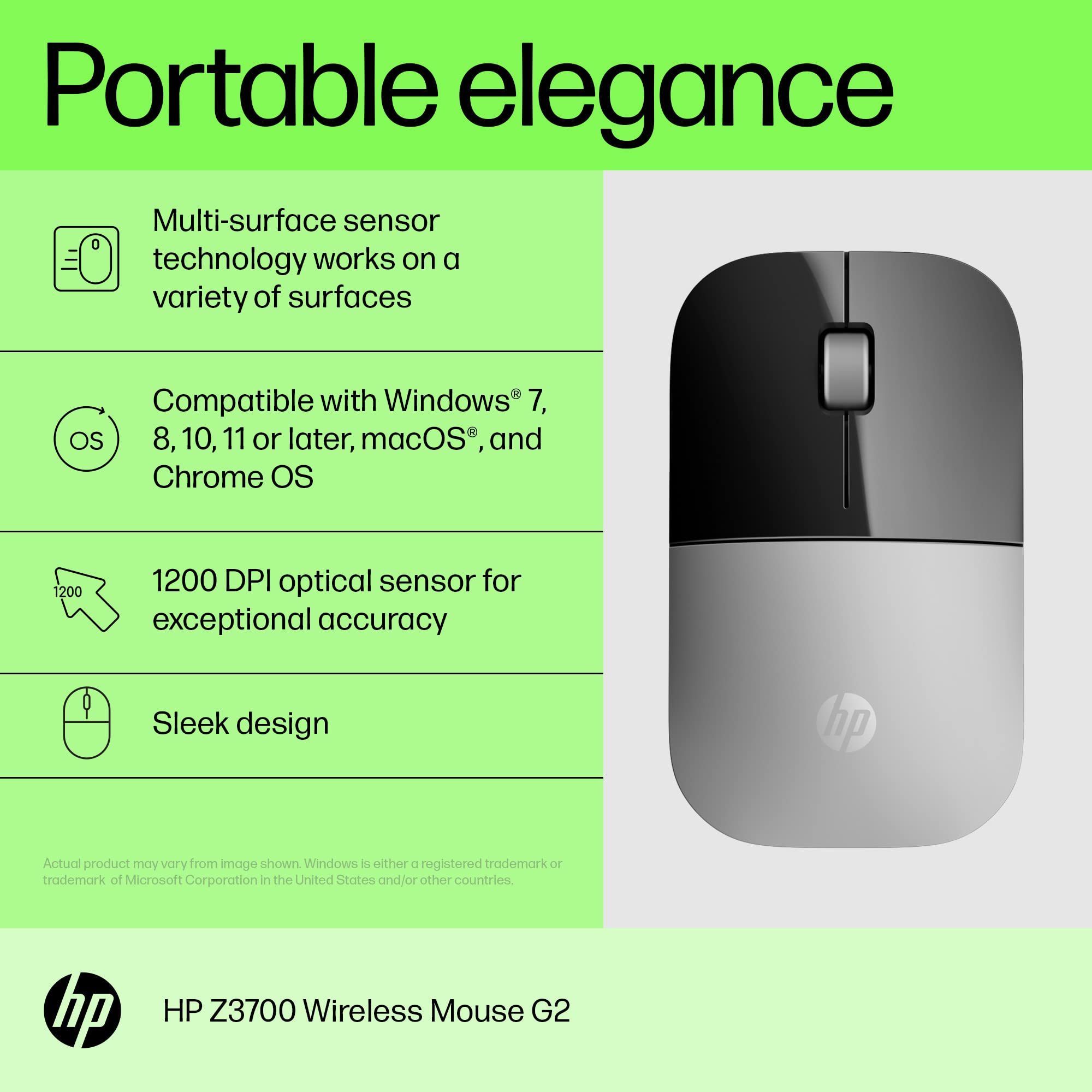 HP Z3700 G2 Wireless Mouse   Natural Silver, Sleek Portable Design fits Comfortably Anywhere, 2.4GHz Wireless Receiver, Blue Optical Sensor, Wins PC, Laptop, Notebook, Mac, Chromebook (66Z09AA#ABL)