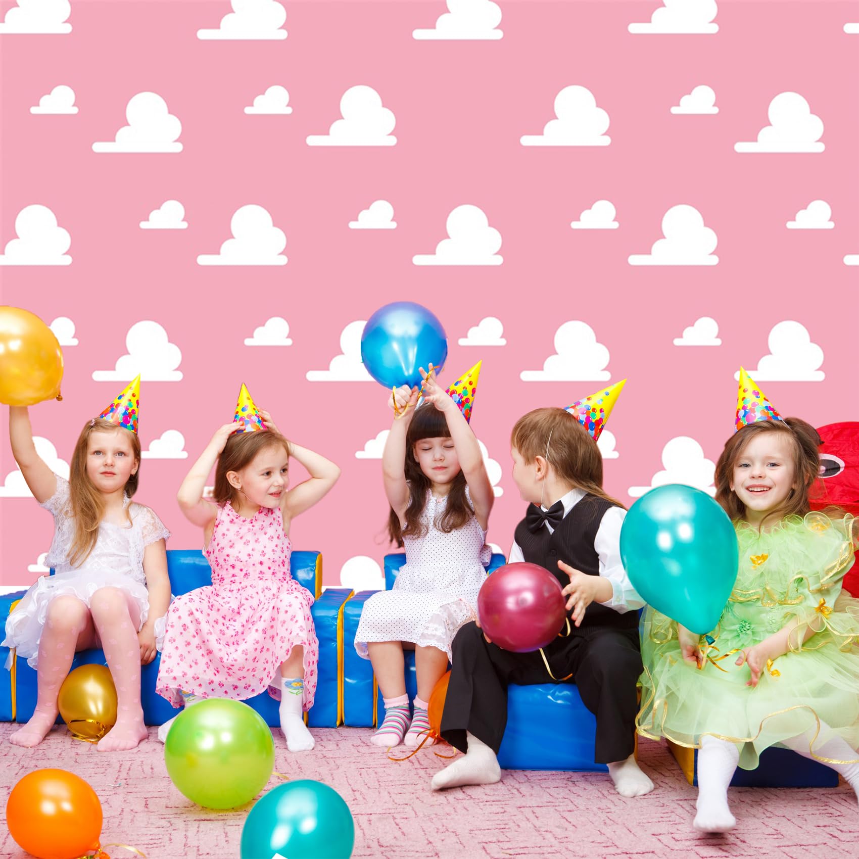 Baocicco 7X5Ft Cartoon Baby Shower White Clouds Pink Backdrop Photography Background Birthday Party Baby Kids Boys Photo Portrai