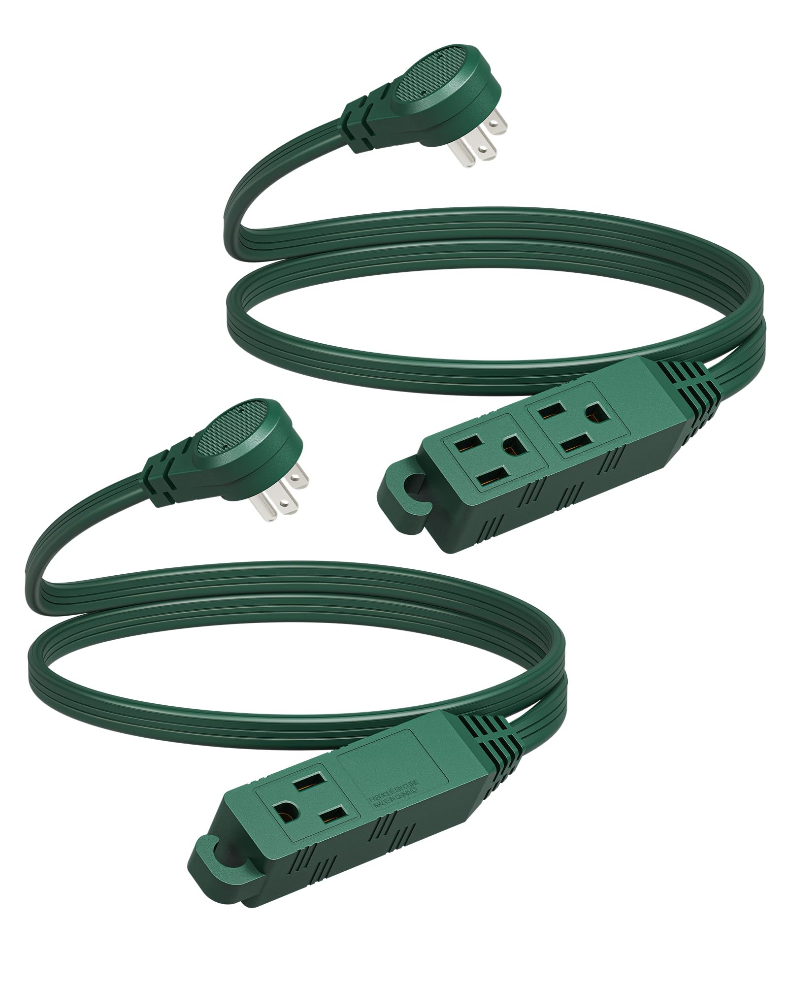Dewenwils 3 Outlet Extension Cord With Flat Plug, 3Ft 16/3 Awg Grounded Power Cable For Indoor Use, Spt 3 Cord, Green, Etl Liste