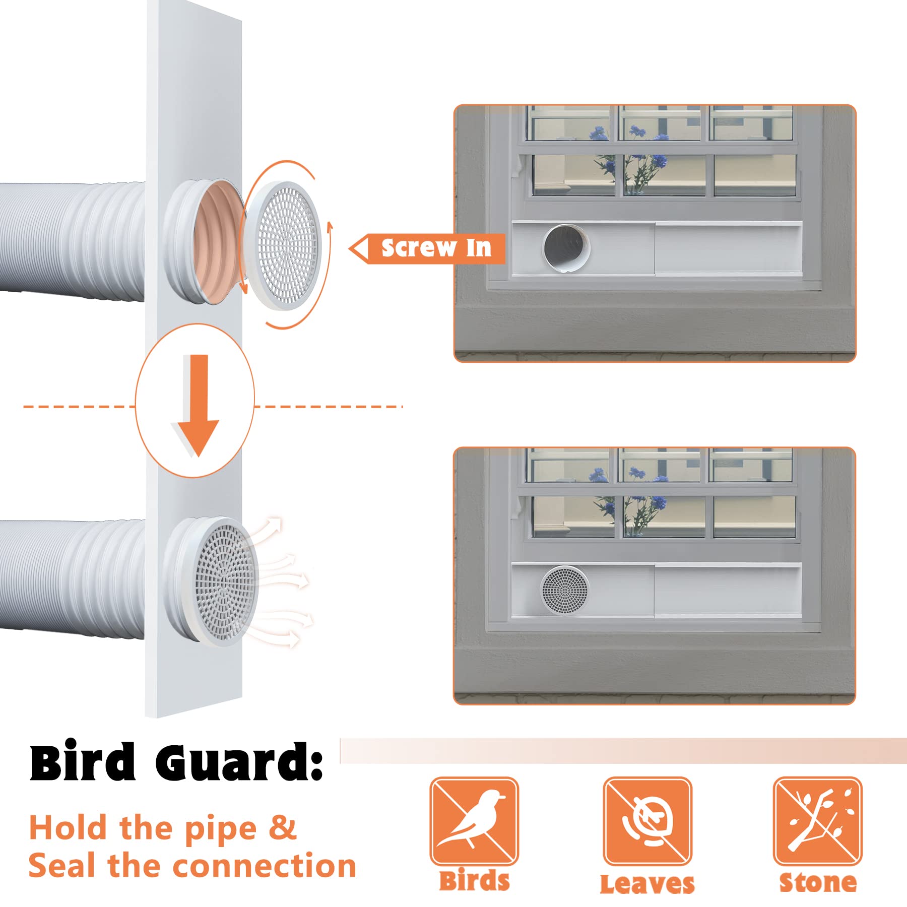 Gcgoods Portable Air Conditioner Window Seal Plates Kit For 5 Inch Diameter Exhaust Hose, 3 Adjustable Mobile Ac Window Kit With