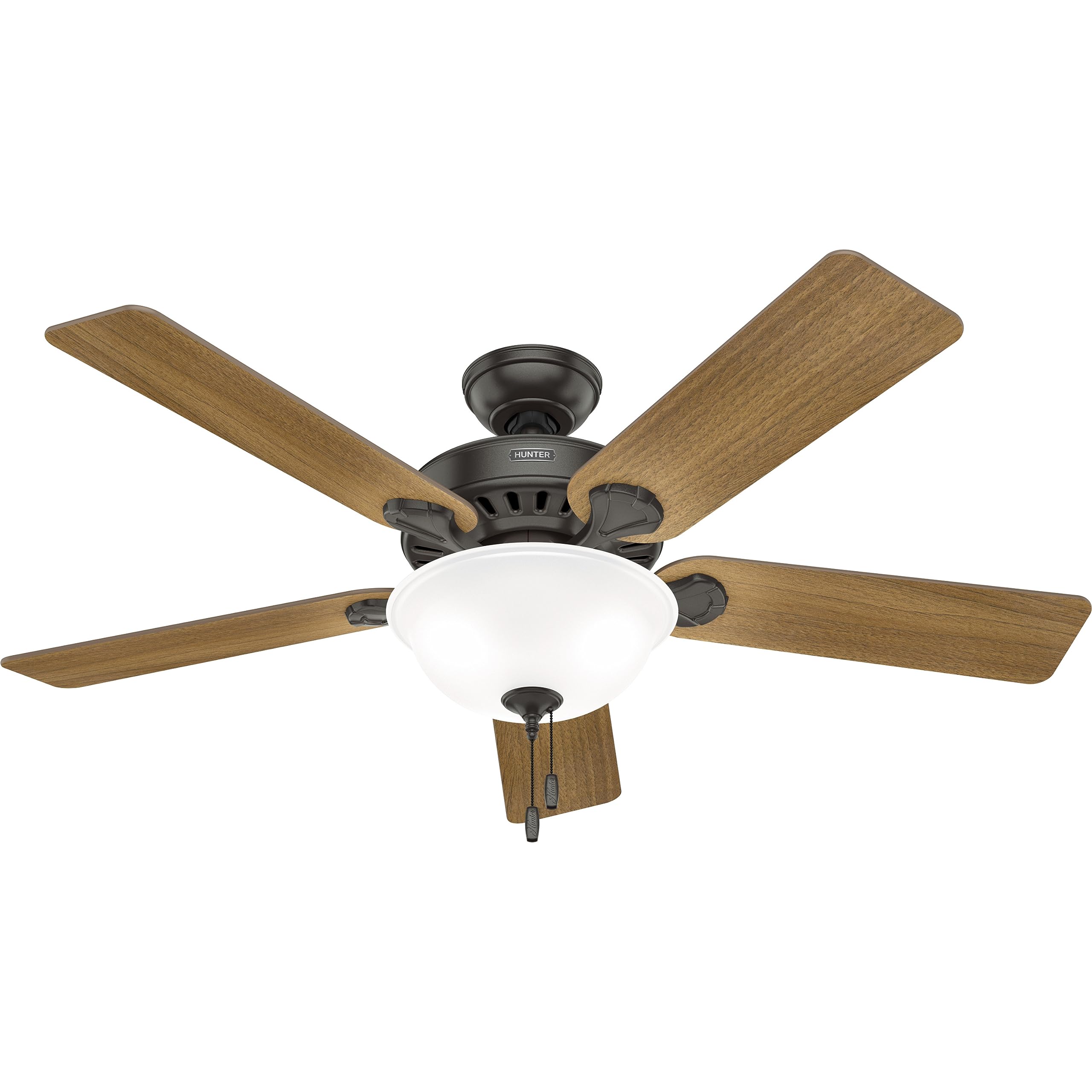 Hunter 52 inch Indoor Ceiling Fan with LED Light - Bronze Ceiling Fan with Pull Chain, For Bedroom or Living Room, Standard Moun