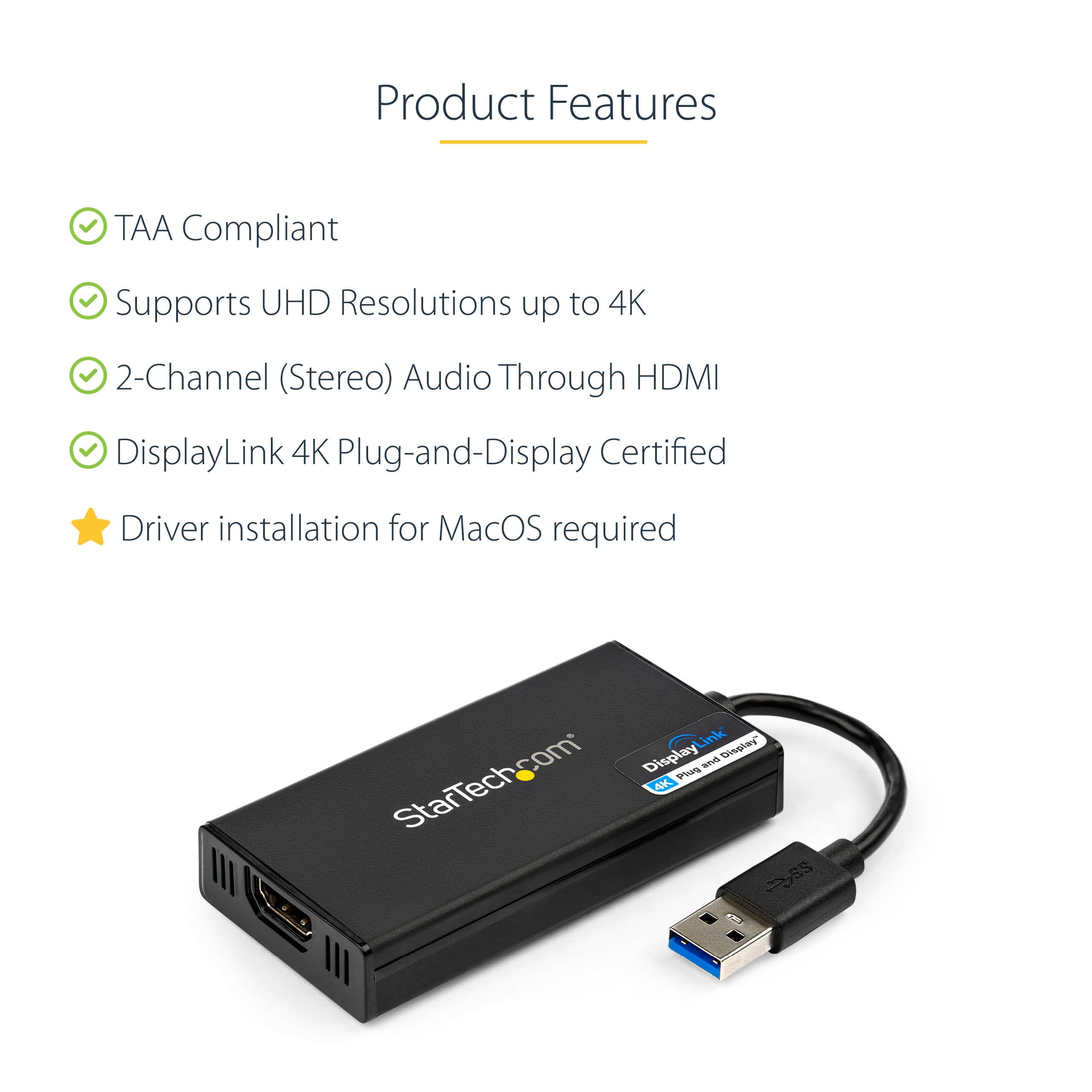 Startech.Com Usb 3.0 To Hdmi Adapter, 4K 30Hz Uhd, Usb To Hdmi Display Adapter, External Adapter For Mac & Windows, Taa