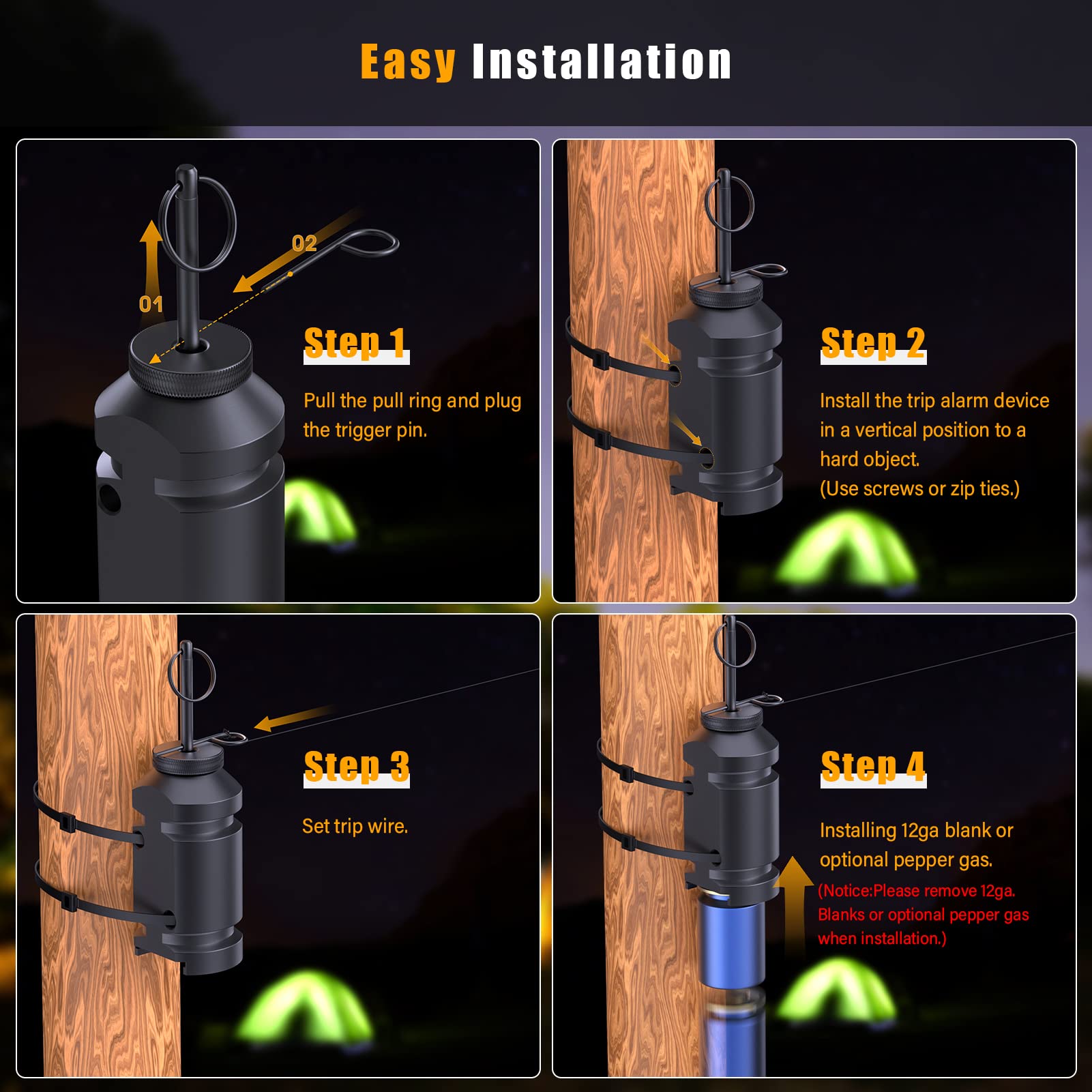 Trip Alarm, Perimeter Trip Alarm, 12 Gauge Camping Trip Wire Alarm Device, Early Warning Security System For Camping And Propert