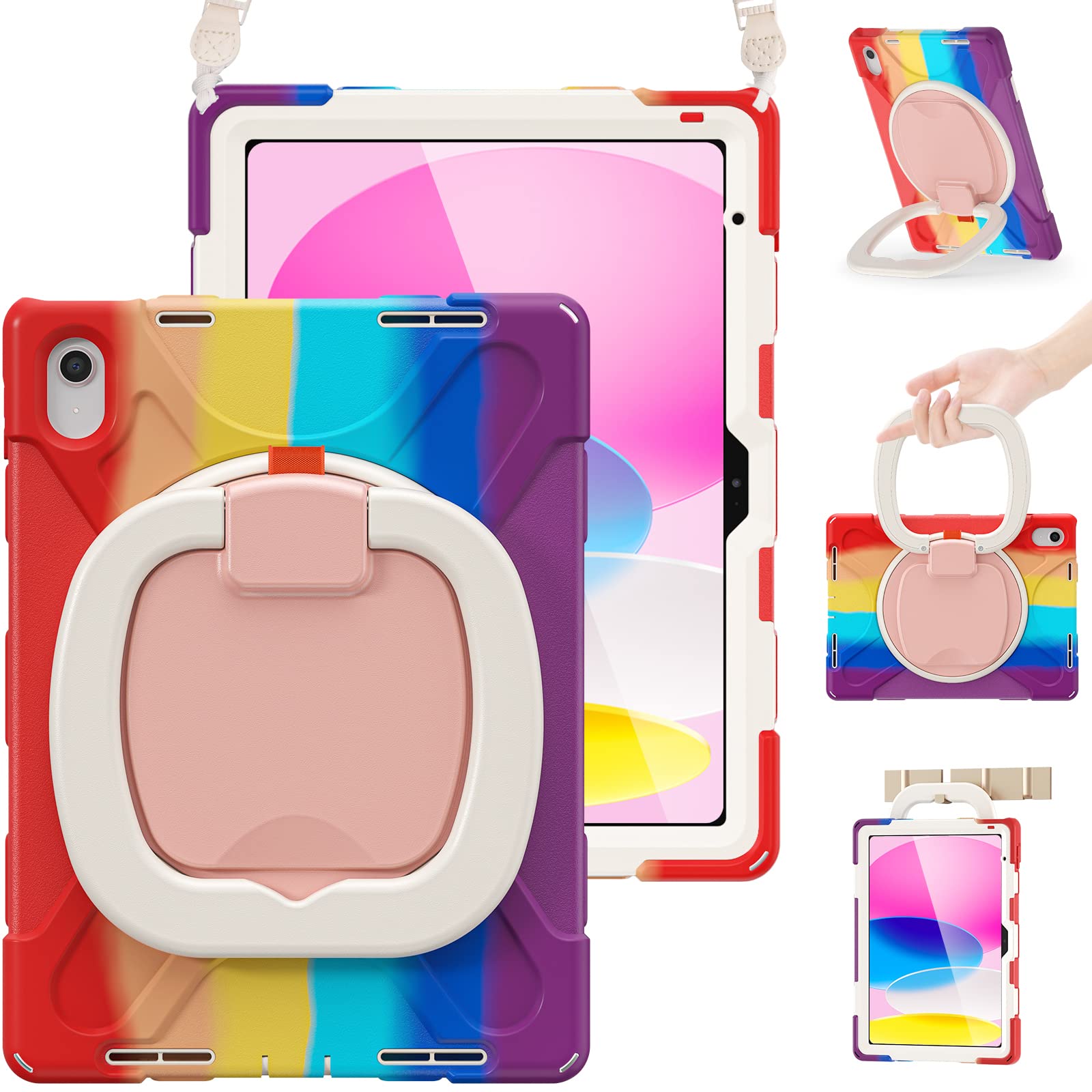 Braecn Case For Ipad 10Th Generation 2022 Heavy Duty Silicone Cover With Pencil Holder/Screen Protector/Handle Grip/Kickstand/Sh