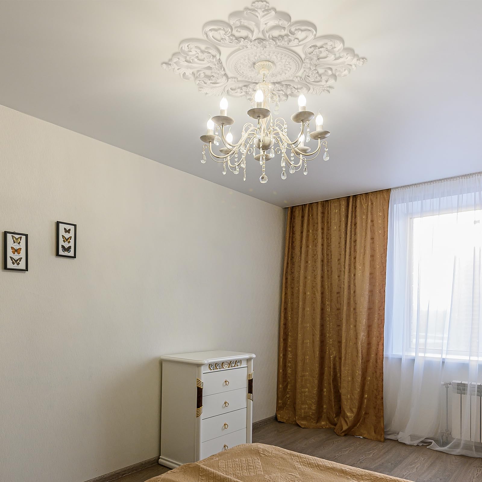 Nuanchu Large Pu Ceiling Medallion Combination Decorative French Style Chandelier Base Ceiling Medallion For Light Fixtures Vict