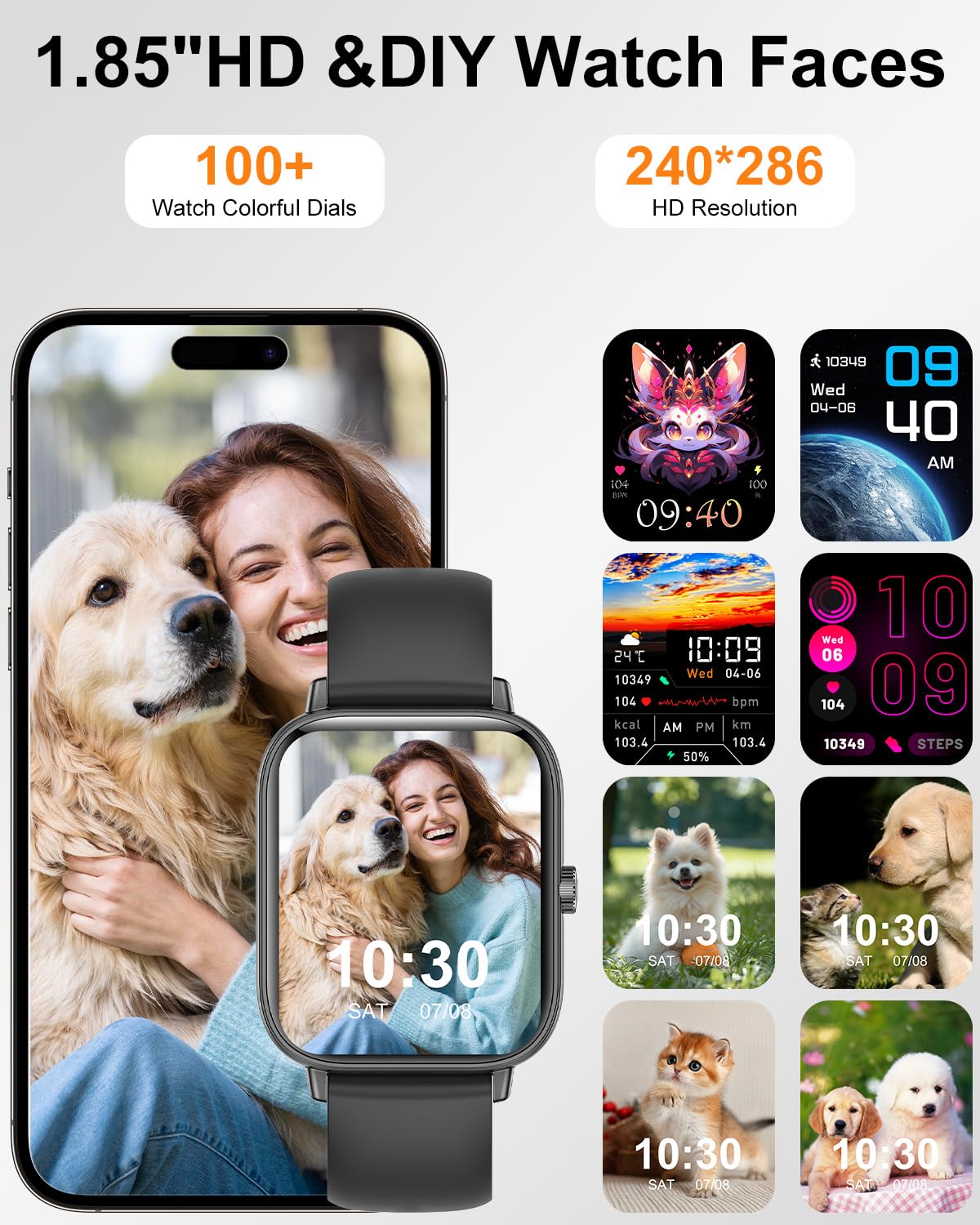 Smart Watch For Women With Bluetooth Call Answer/Dail,1.85 Diy Dial Fitness Watch With Heart Rate Sleep Monitor Step Counter 120