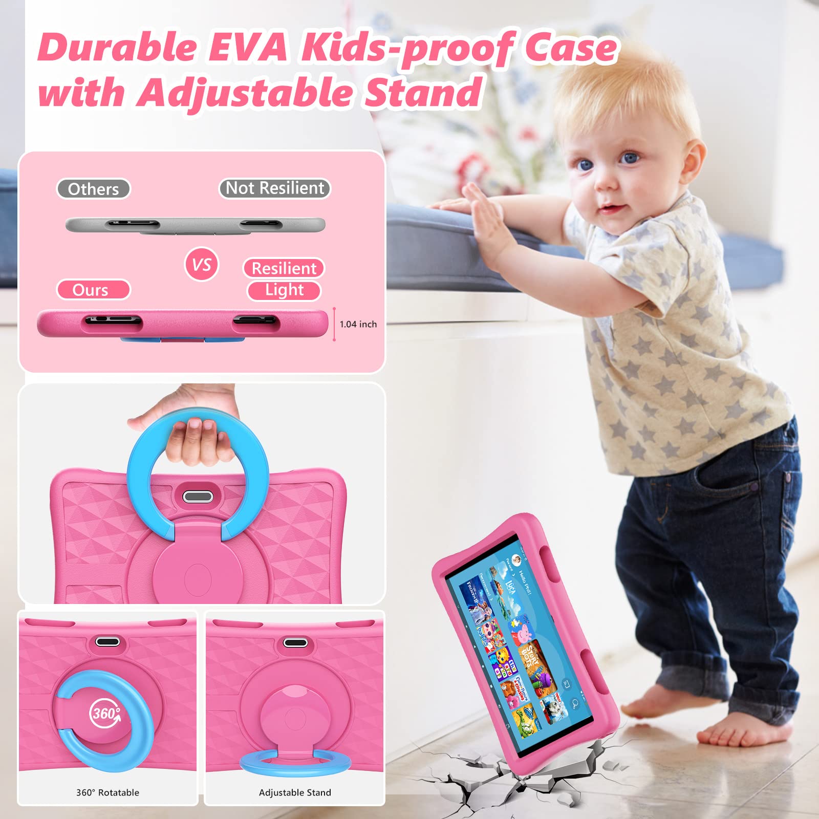 Kyaster Kids Tablet, 10 Inch Hd Android 12 Toddler Tablets, Quad Core 1.8Ghz, 2Gb Ddr4, 7000Mah Battery, Dual Box Speakers, Pare