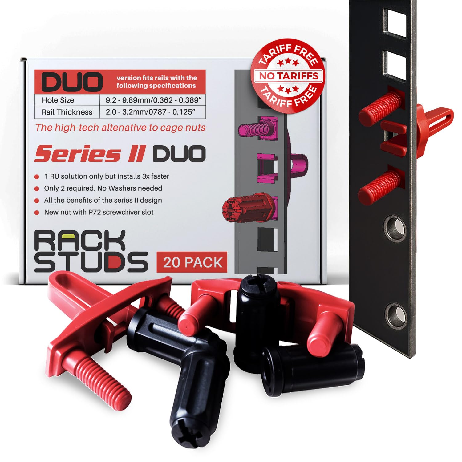 DUO20 1RU Series II Rack Mount Solution - Effortless Alternative to Traditional Rack Screws and Cage Nuts & Server Rack Screws I