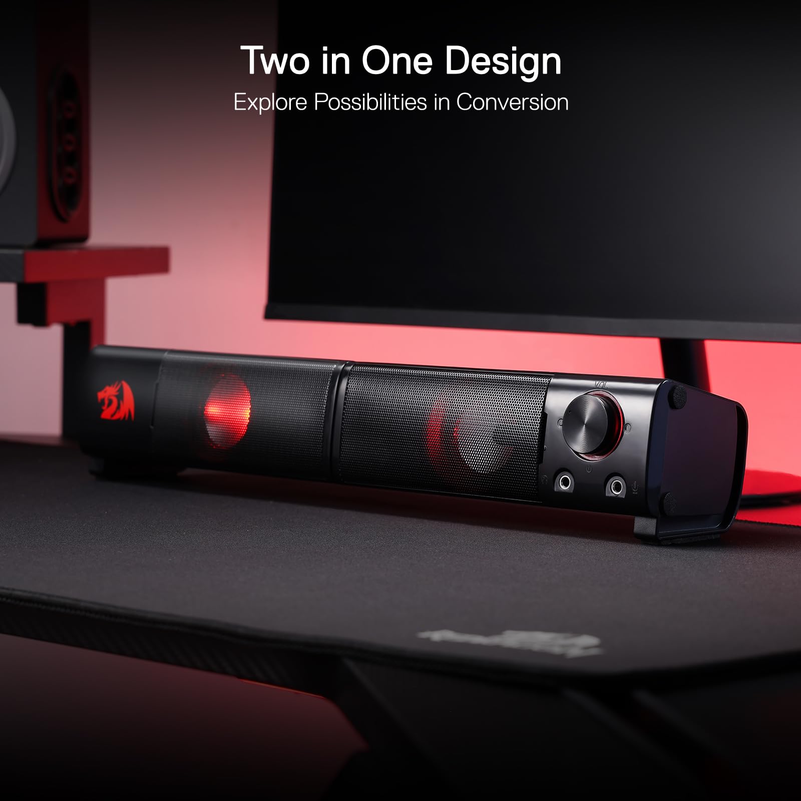 Redragon Gs550 Pc Gaming Speakers, 2.0 Channel Desktop Computer Sound Bar With Compact Maneuverable Size, Headphone Jack, Qualit