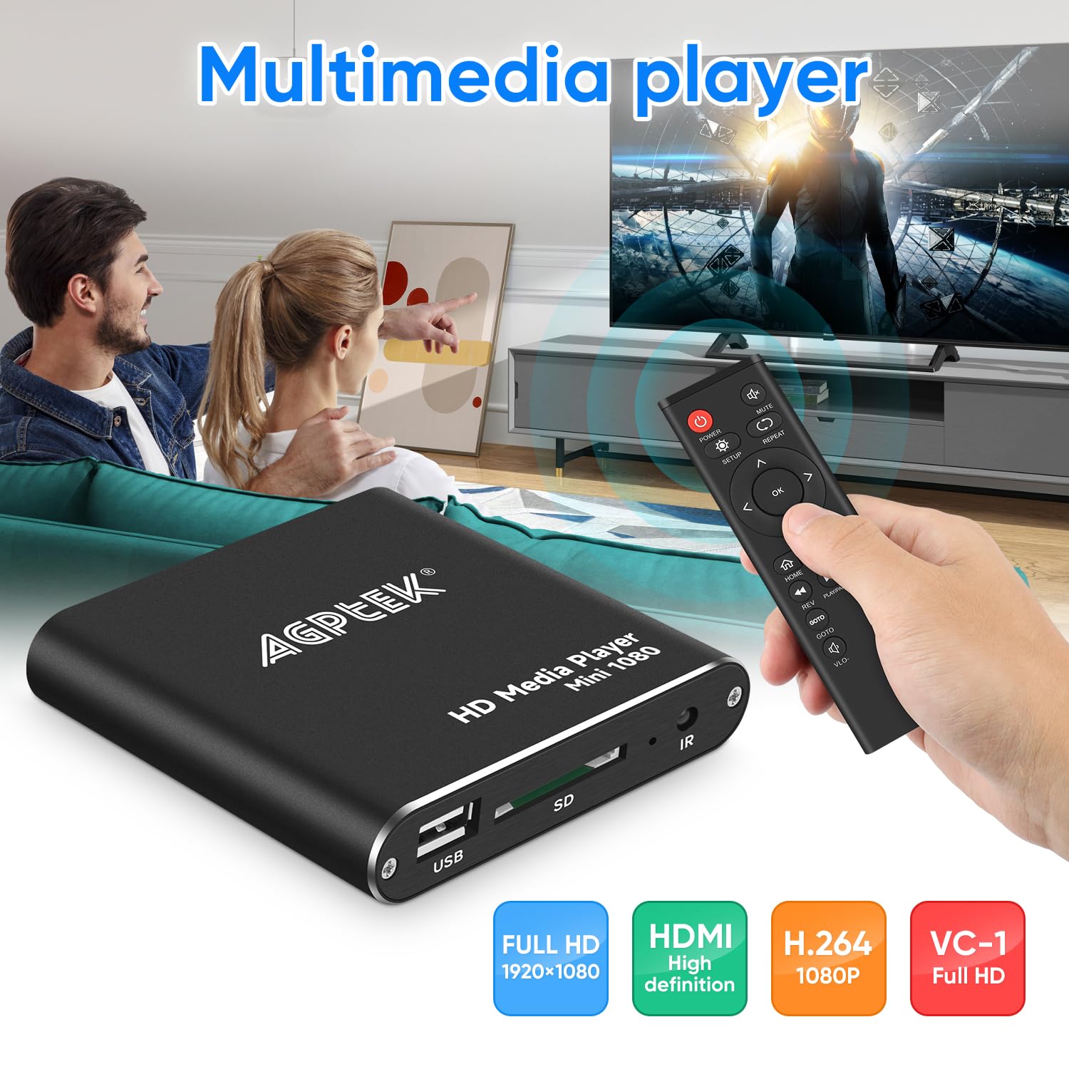 Hdmi Media Player, Black Mini 1080P Full Hd Ultra Hdmi Digital Media Player For  Mkv/Rm  Hdd Usb Drives And Sd Cards