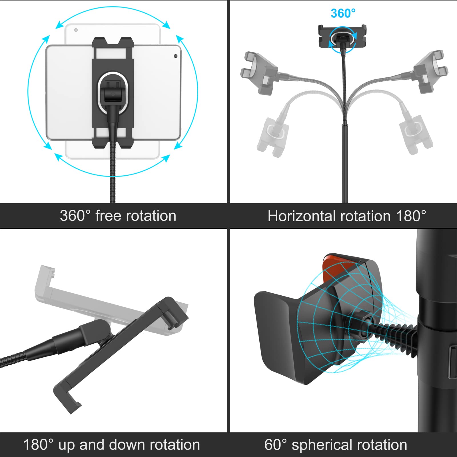 Liugast Tripod Stand For Ipad,Gooseneck 63 Inch Floor Stand For Tablet,Floor Stand For Ipad Tripod With 360 Rotating Mount For M