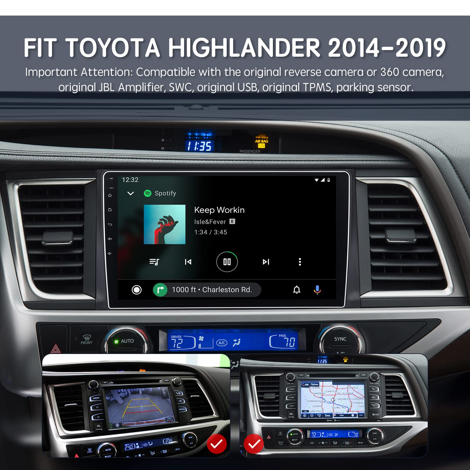 Viabecs Android 12.0 6G 128G Car Stereo Wireless Apple Carplay For Toyota Highlander 2014 2019, 10.2' Hd Touch Screen Radio Bluetooth Gps Navigation, 2.4Ghz & 5Ghz Wifi, Swc, Dsp 48 Eq Am Fm Radio