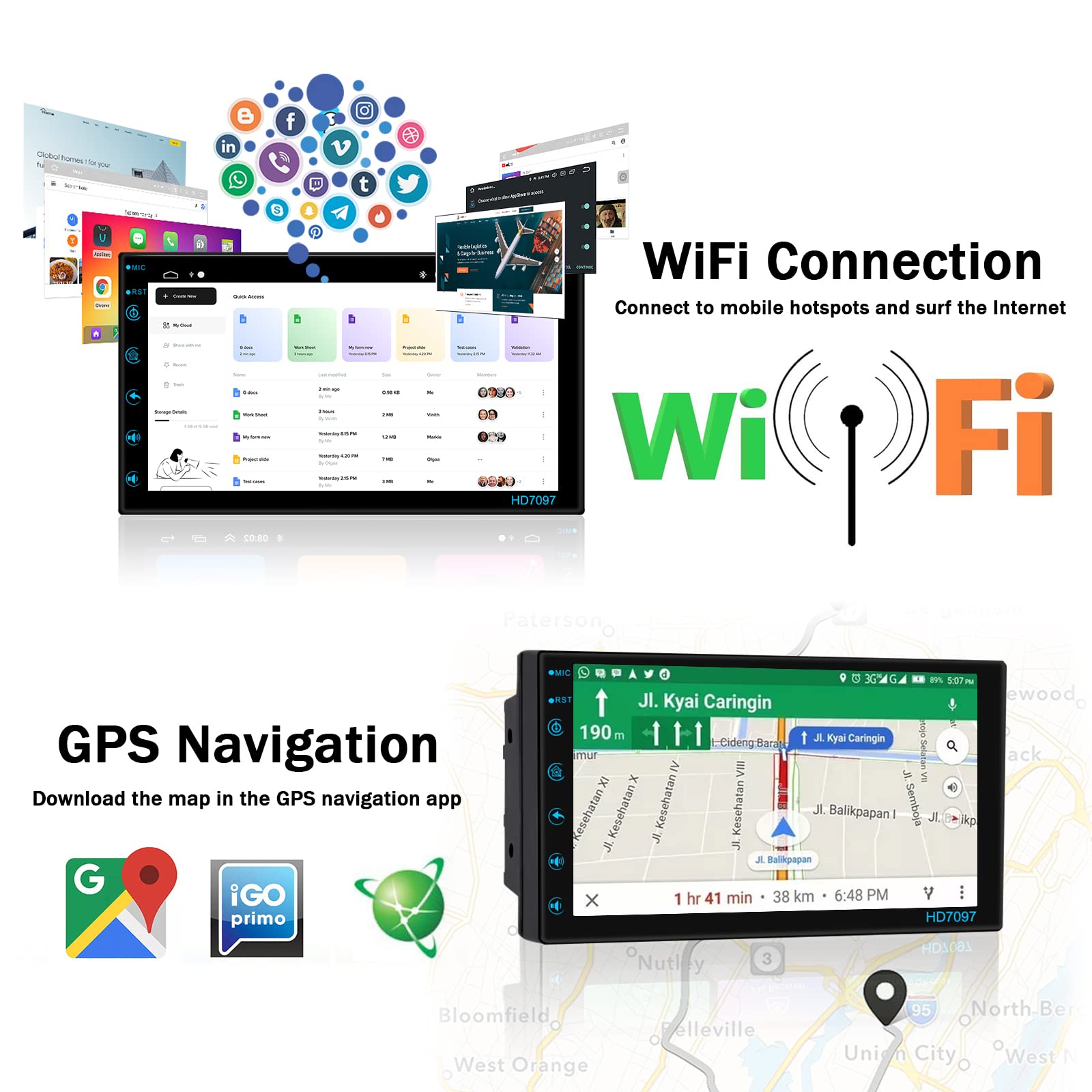 7 Inch Double Din Android 13 Car Stereo Touch Screen Car Radio With Bluetooth, Gps Navigation, Wifi, Mirror Link, Fm/Rds Radio/Aux In + Backup Camera