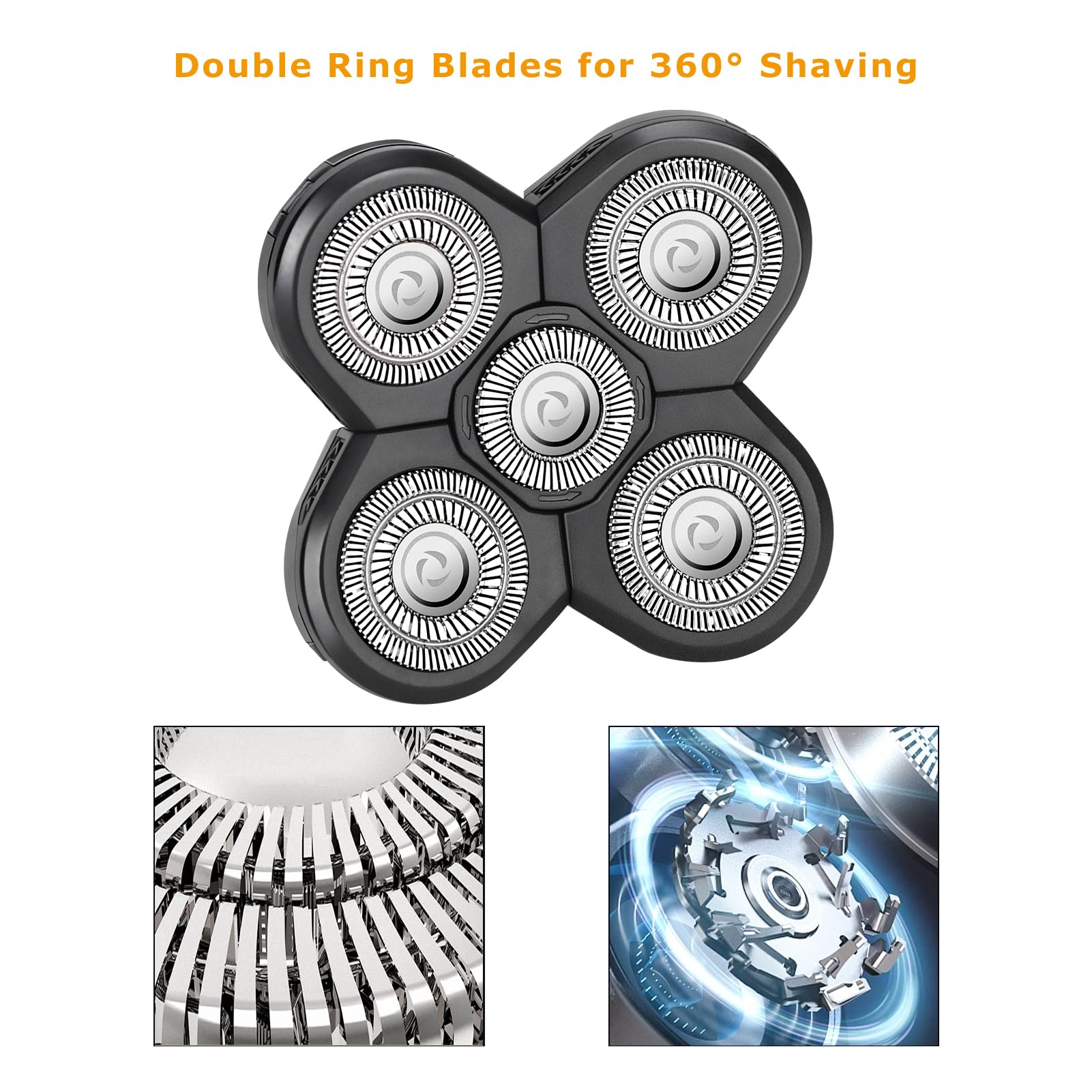 5 Men'S Electric Shaver Replacement Heads, Razor Head Shavers For Bald And Face, Shaving Beard Cutter For Men With Brush Accesso