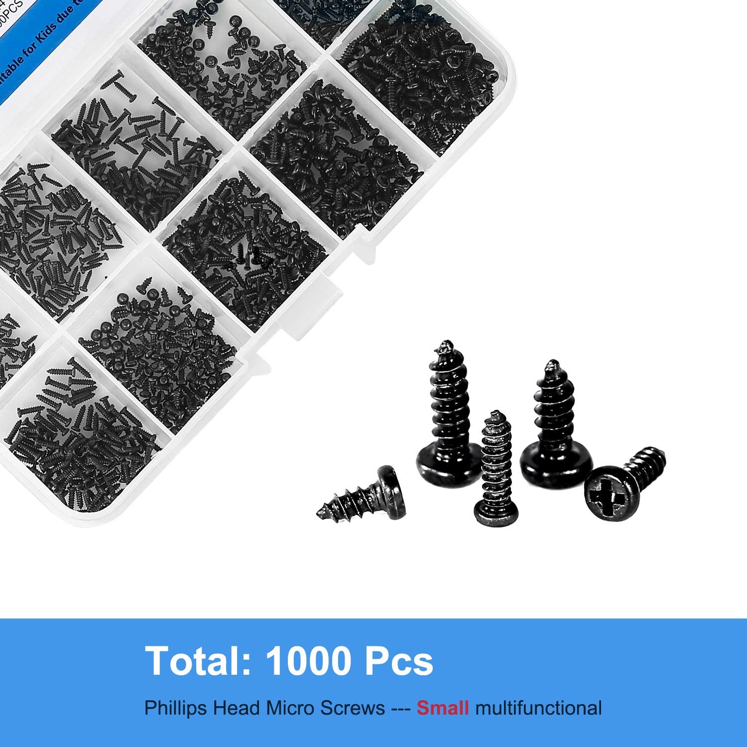 Meiyyj 10 Kinds Small Multi Purpose M1 M1.2 M1.4 M1.7 Phillips Head Micro Screws Self Tapping Electronic Screws Assortment Kit P