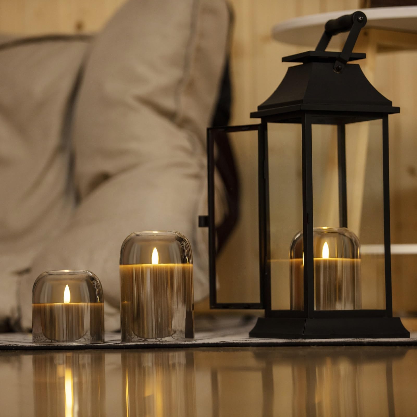 Volnyus Grey Glass Flameless Candles Set Of 3 (F 4'' H 4'' 5'' 6'') With Remote Battery Operated Flickering Led Pillar Candles R