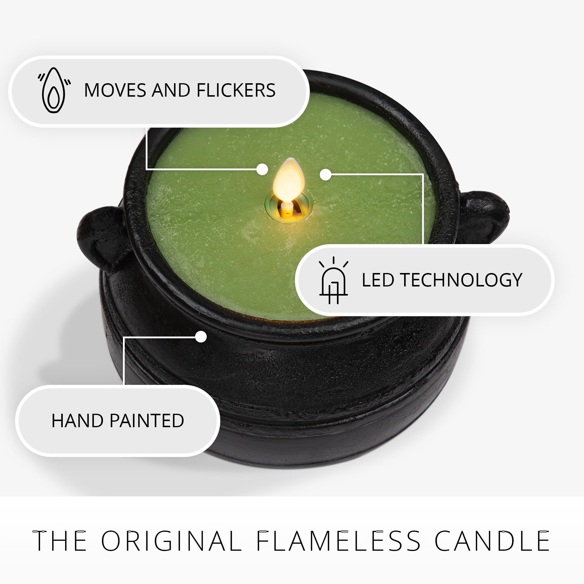 Luminara Green Potion Flameless Led Candle Cauldron Frosted Matt Black Painted Halloween Decoration Moving Flame Candle 5.7'' X