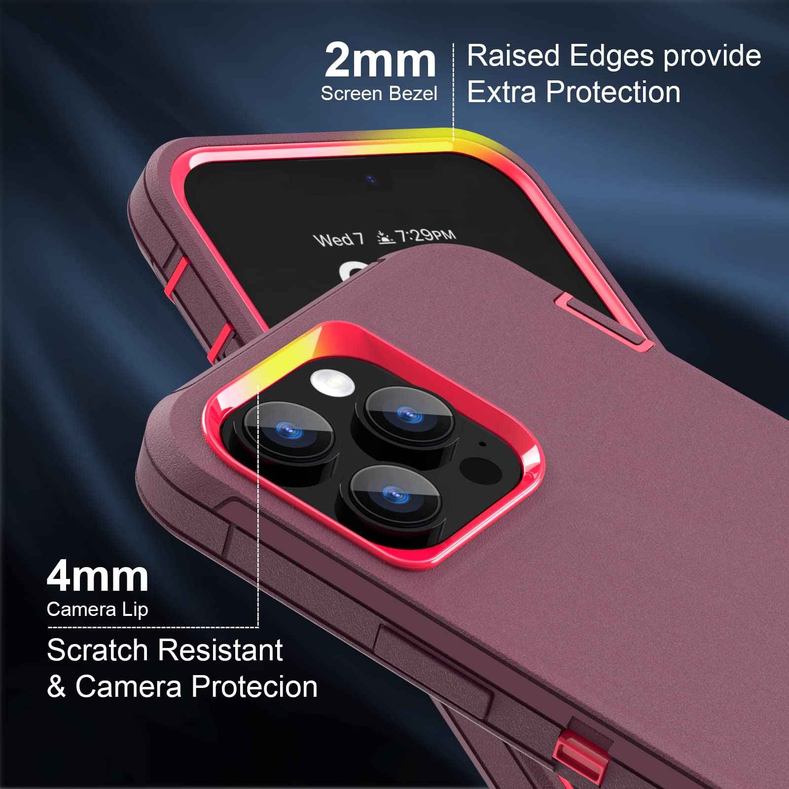 Sansunto iPhone 13 Pro Max / 12 Pro Max Heavy Duty Shockproof Phone Case Polycarbonate Silicone Rubber Burgundy 6.7 Inch