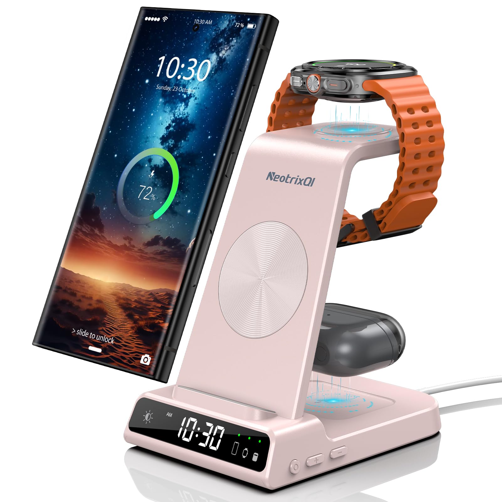 Wireless Charger For Samsung Charging Station, 3 In 1 Android Phone Wireless Charger For Samsung Galaxy S24 Ultra/S23 Ultra/Z Fl