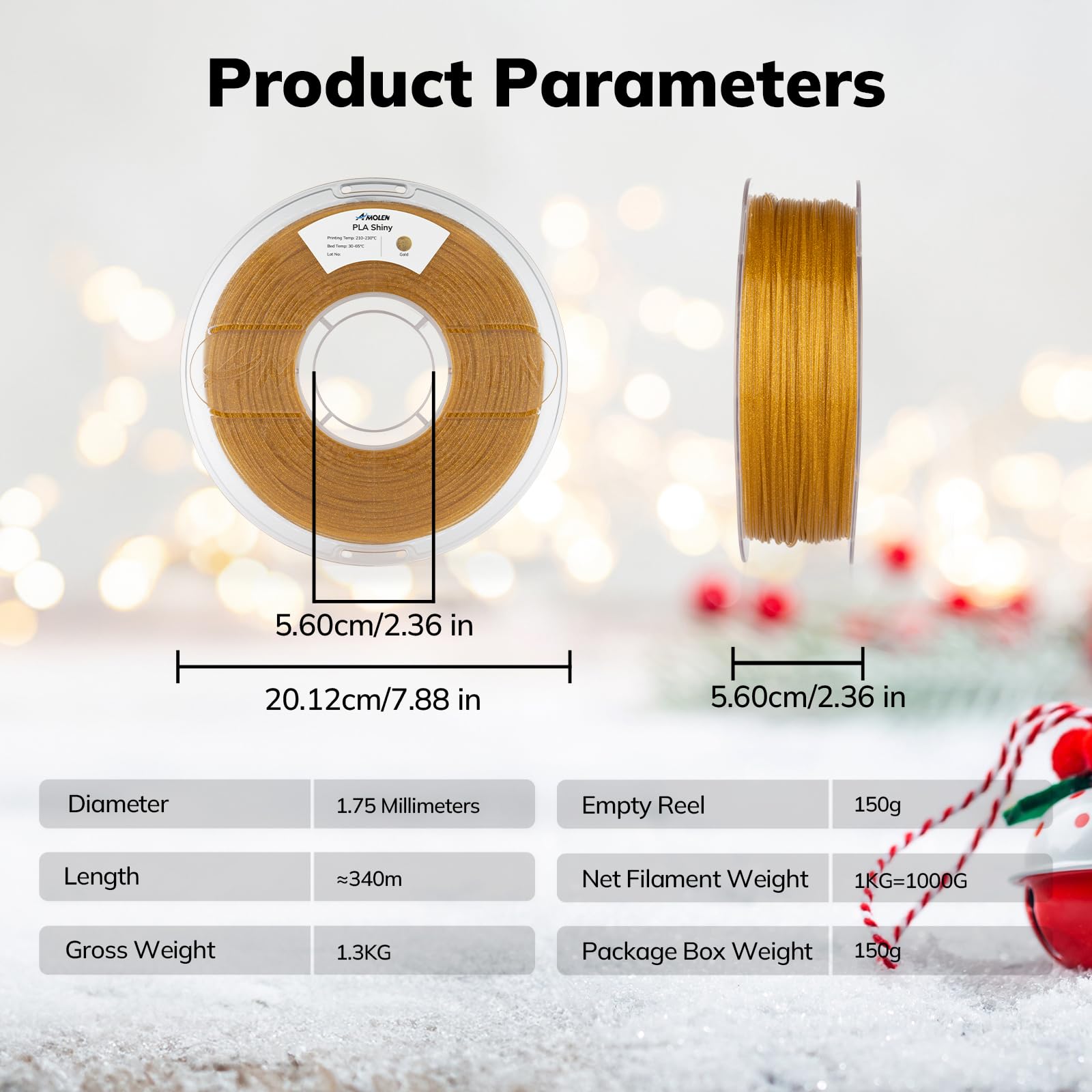 Amolen Pla 3D Printer Filament 1.75Mm Shiny Gold With Sparkles And Glitters Pla Dimensional Accuracy +/  0.02Mm 1Kg/2.2Lbs