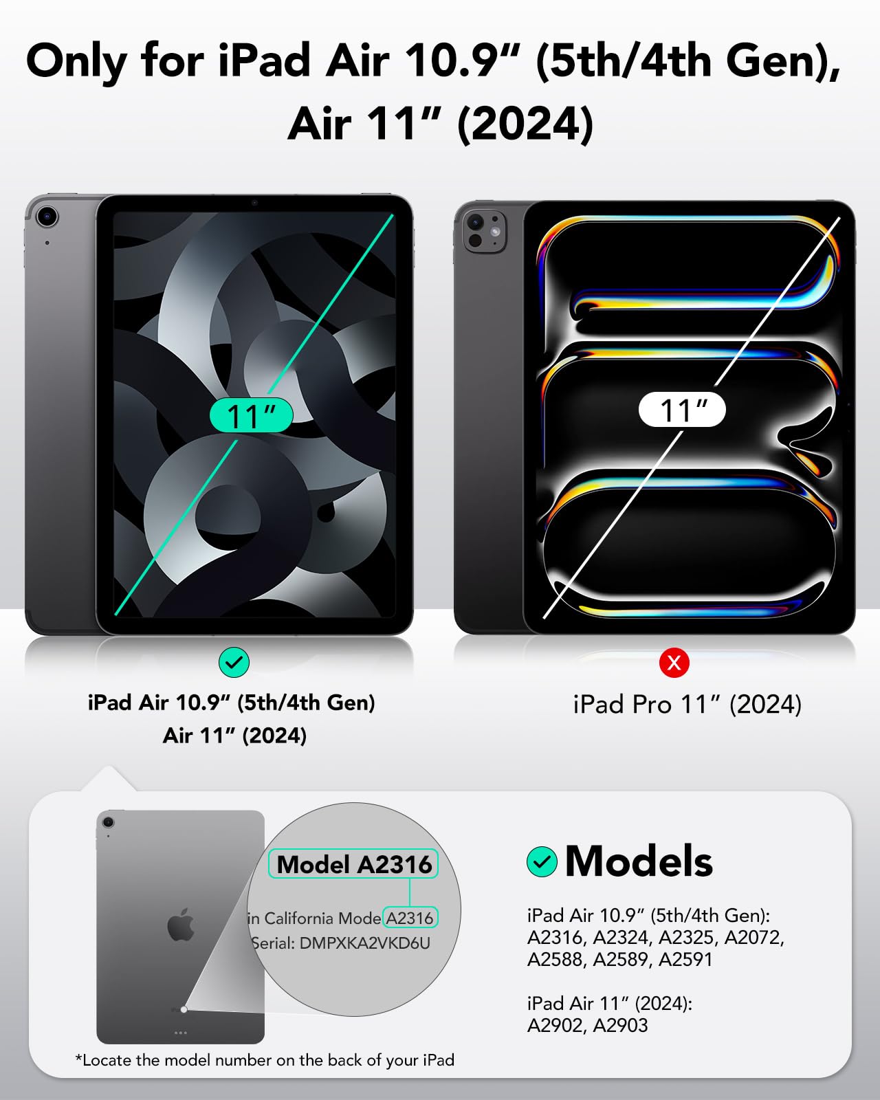 Esr For Ipad Air 11 Inch Case M2 2024, Ipad Air 6Th/5Th/4Th Gen(2024/2022/2020), Slim&Light, Yellowing Resistant, Transparent Back Cover, Supports Pencil Pro&Pencil (Usb C), Zero Series,Clear Shimmer