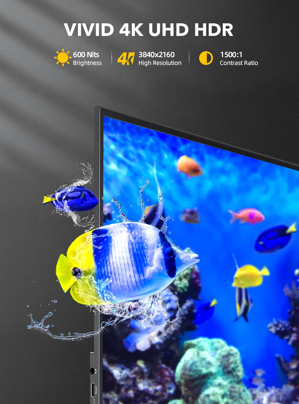 Uperfect True 4K Portable Monitor, 15.6    600 Nits Laptop Monitor, 100% Adobergb, Uhd 3840X2160 Usb-C & Hdmi W/Smart Case, Hdr